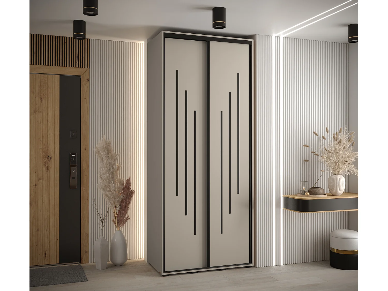 ARMOIRE DAKOTA 8 À PORTES COULISSANTES 235,2/100/60 2 portes (Cashmere/Noir)