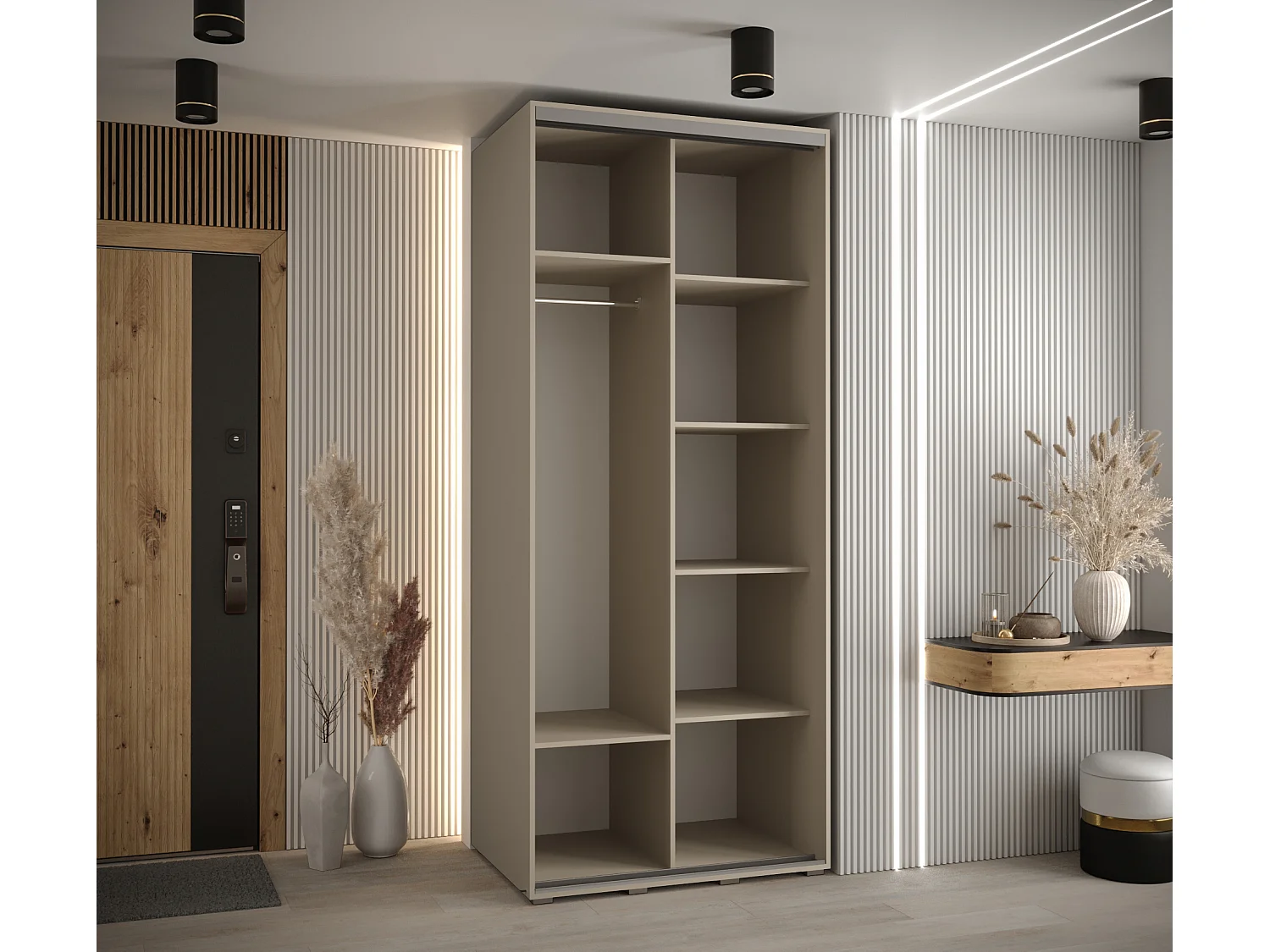 ARMOIRE DAKOTA 8 À PORTES COULISSANTES 235,2/100/60 2 portes (Cashmere/Noir)