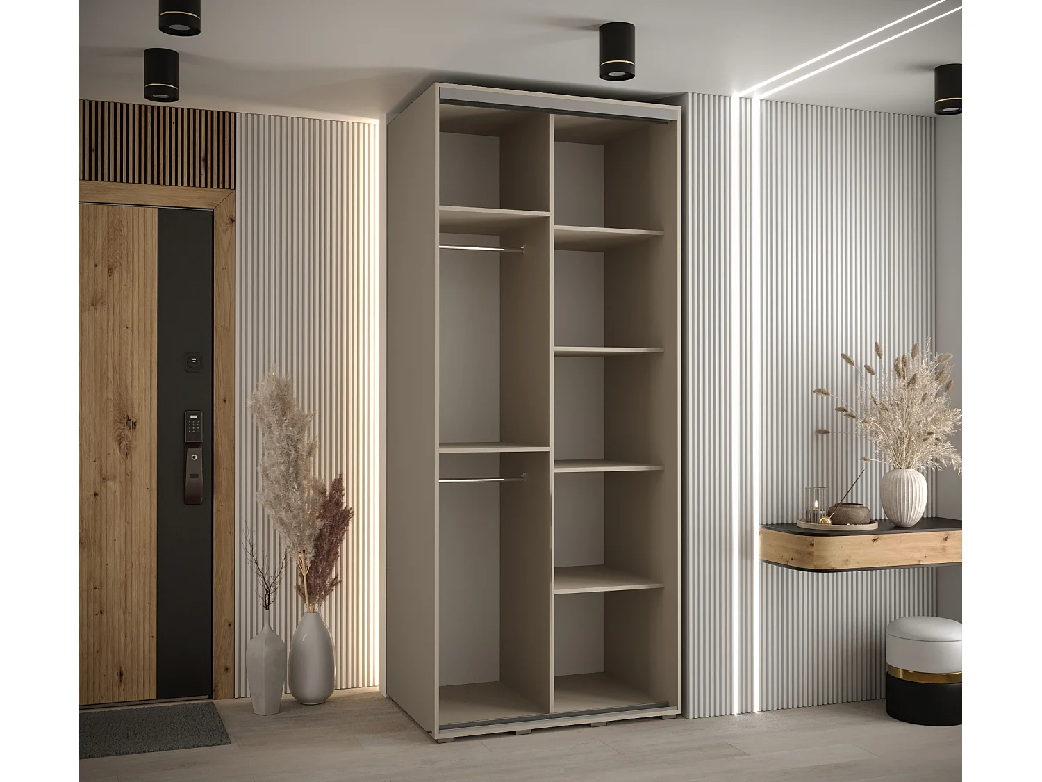 ARMOIRE DAKOTA 8 À PORTES COULISSANTES 235,2/100/60 2 portes (Cashmere/Noir)