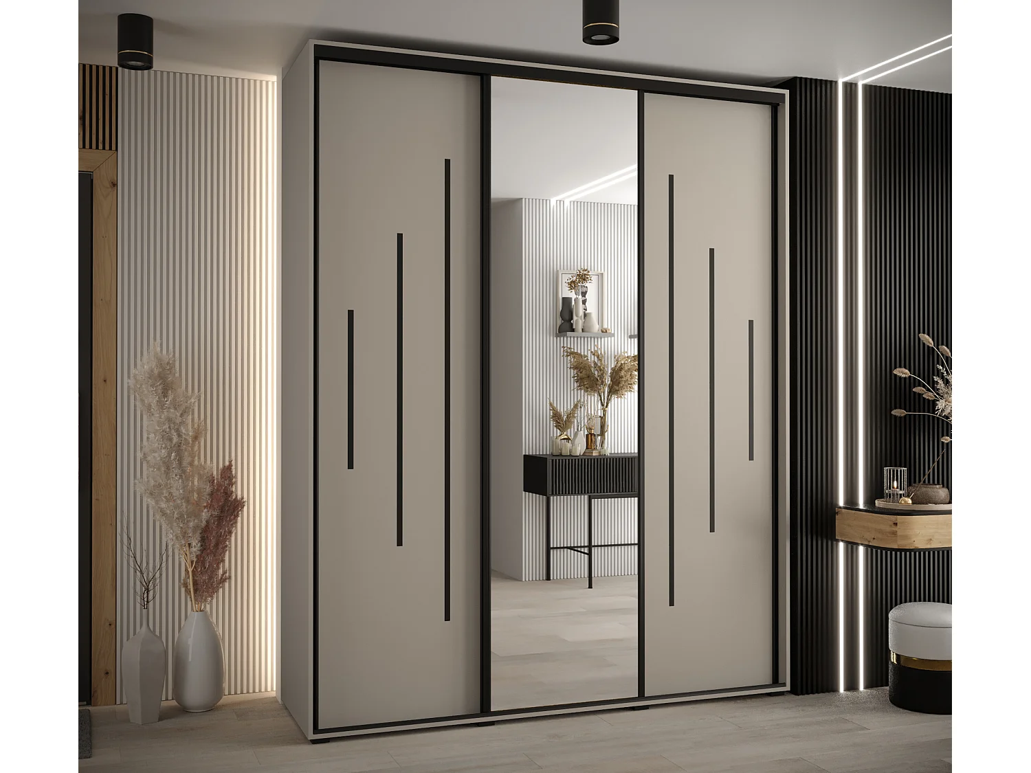 ARMOIRE DAKOTA 13 À PORTES COULISSANTES 235,2/190/45 3 portes (Cashmere/Noir)