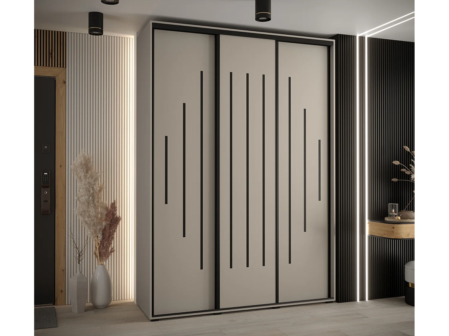 ARMOIRE DAKOTA 12 À PORTES COULISSANTES 235,2/170/45 3 portes (Cashmere/Noir)