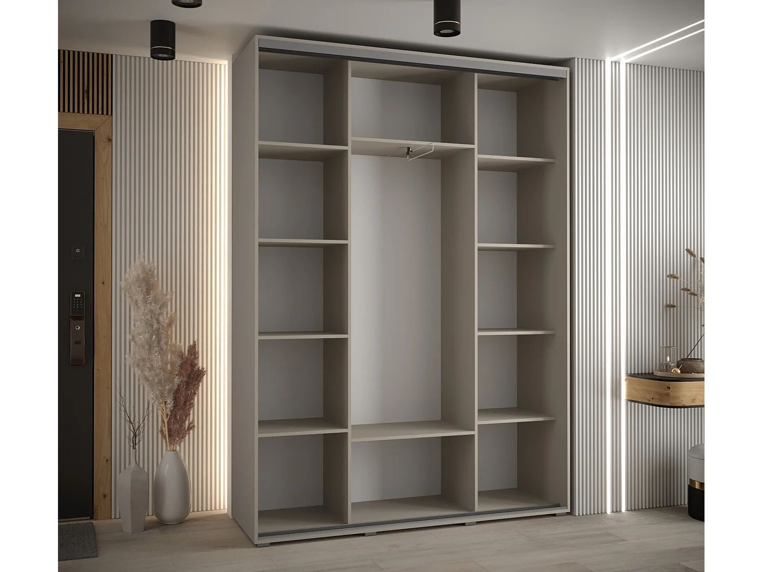 ARMOIRE DAKOTA 12 À PORTES COULISSANTES 235,2/170/45 3 portes (Cashmere/Noir)