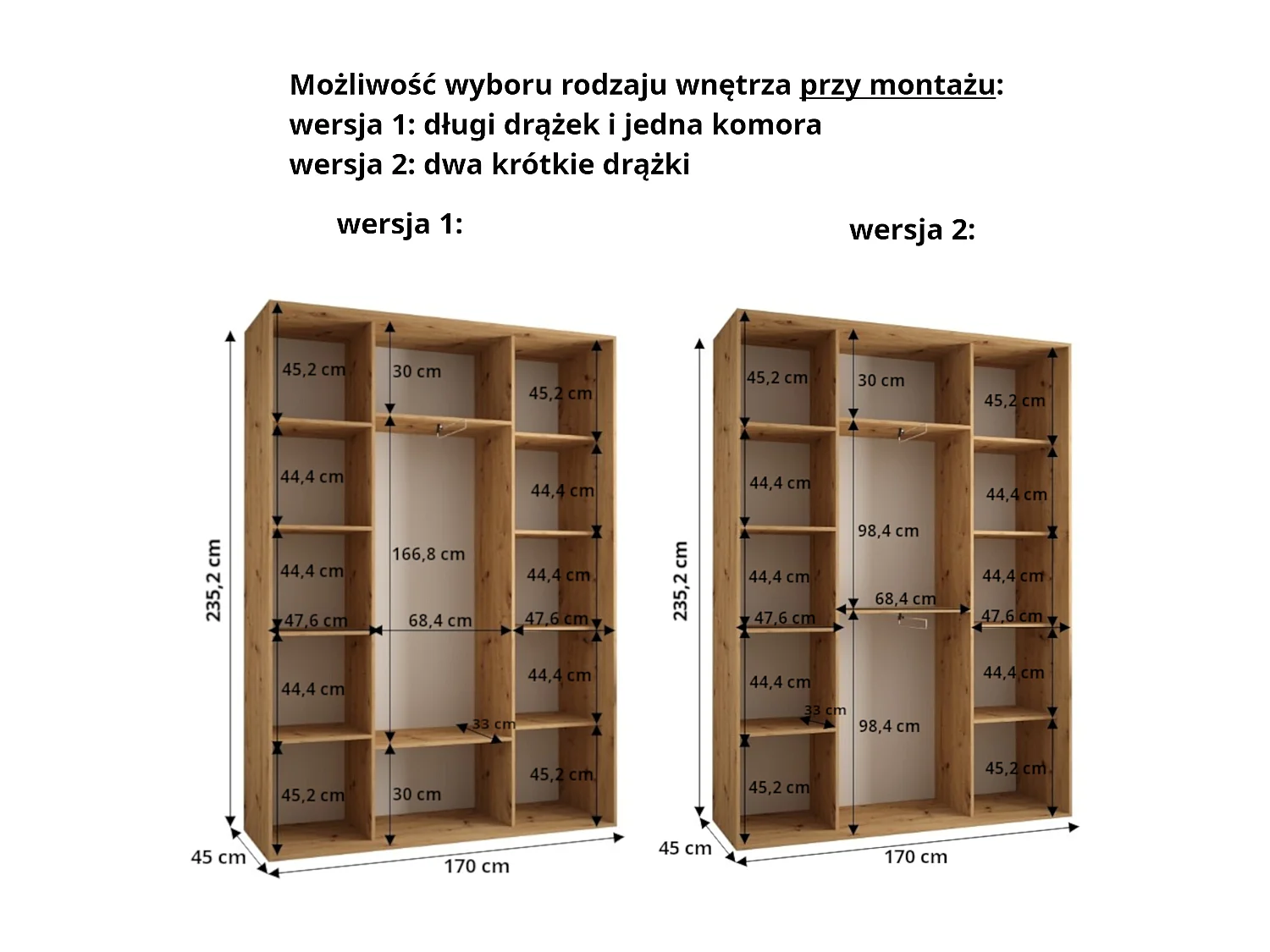 ARMOIRE DAKOTA 12 À PORTES COULISSANTES 235,2/170/45 3 portes (Cashmere/Noir)