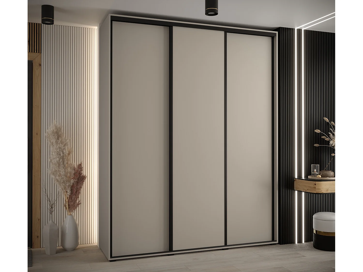 ARMOIRE DAKOTA 1 À PORTES COULISSANTES 235,2/190/45 3 portes (Cashmere/Noir)