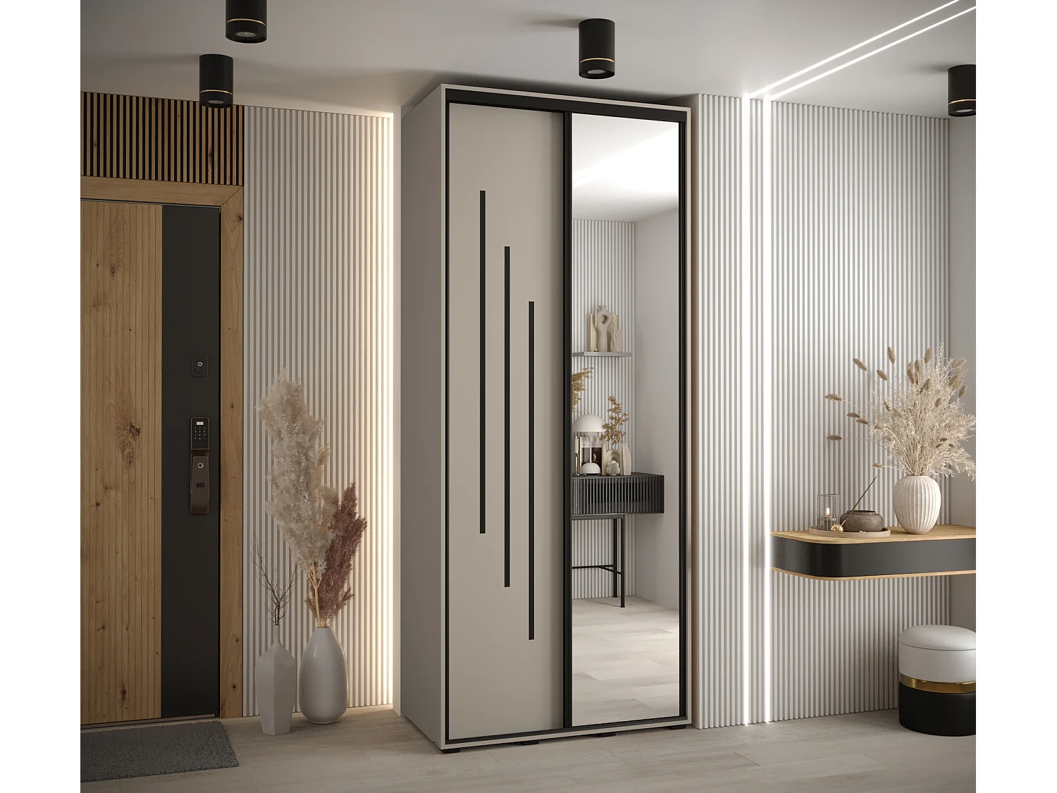 ARMOIRE DAKOTA 9 À PORTES COULISSANTES 235,2/120/45 2 portes (Cashmere/Noir)