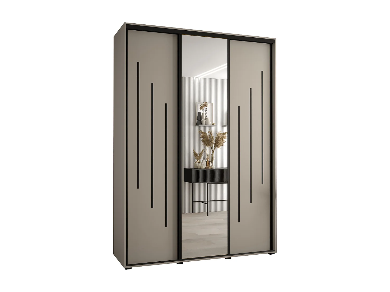 ARMOIRE DAKOTA 9 À PORTES COULISSANTES 235,2/170/60 3 portes (Cashmere/Noir)