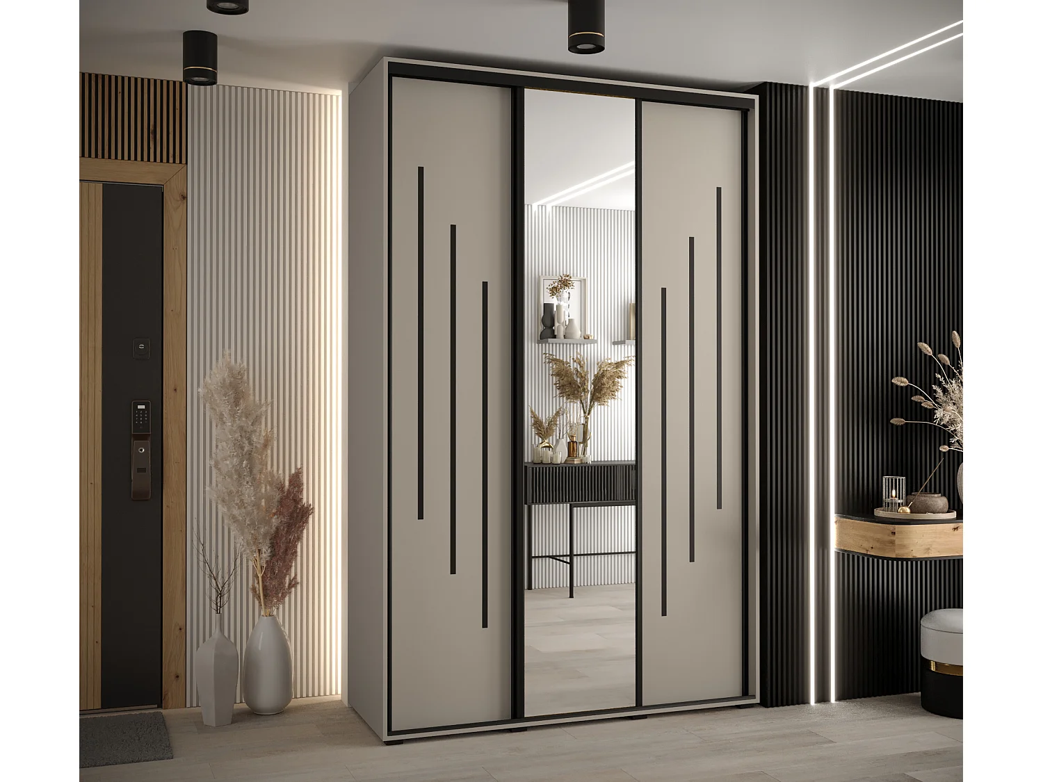 KAST DAKOTA 9 MET SCHUIFDEUREN 235,2/160/45 3 deuren (Kasjmier/Zwart)