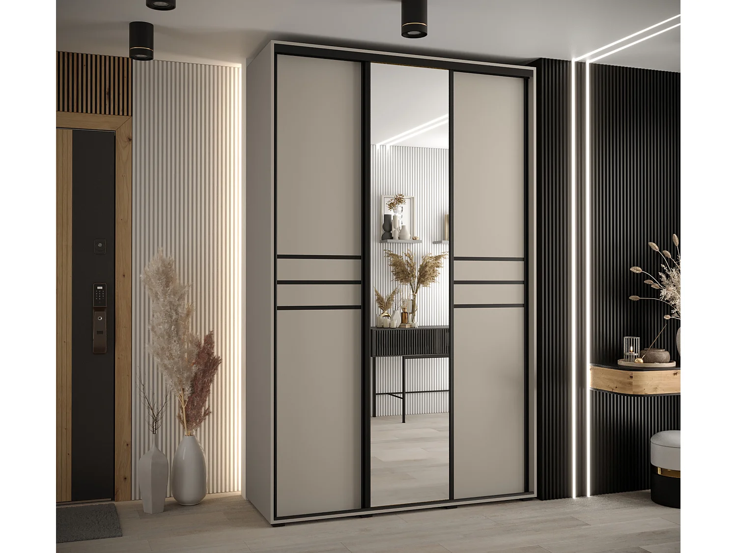 KAST DAKOTA 11 MET SCHUIFDEUREN 235,2/150/60 3 deuren (Kasjmier/Zwart)