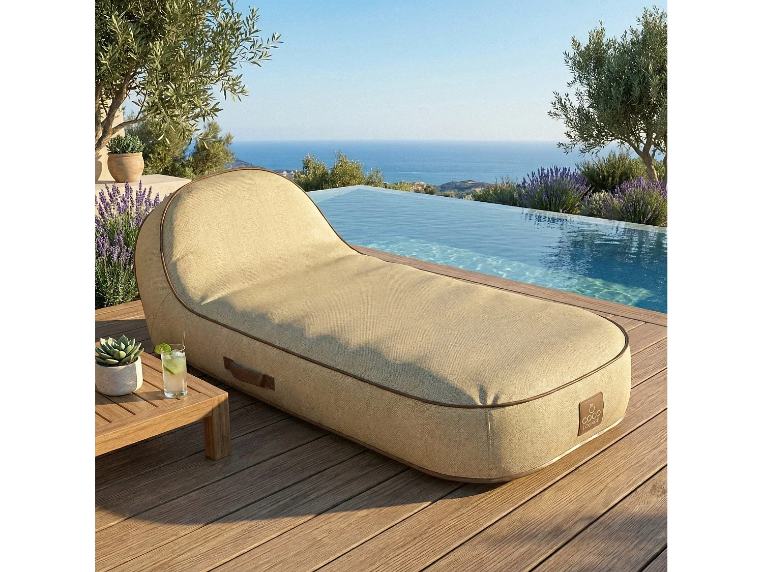 Coco Lounge Aufblasbare Sonnenliege PALMA Ambiente Boho Jutefarbe