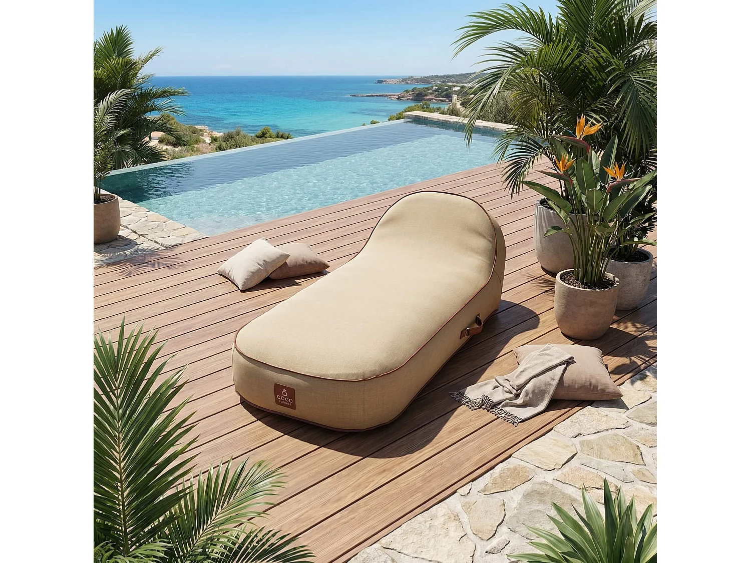 Coco Lounge Transat gonflable PALMA ambianceBoho couleur toile de jute