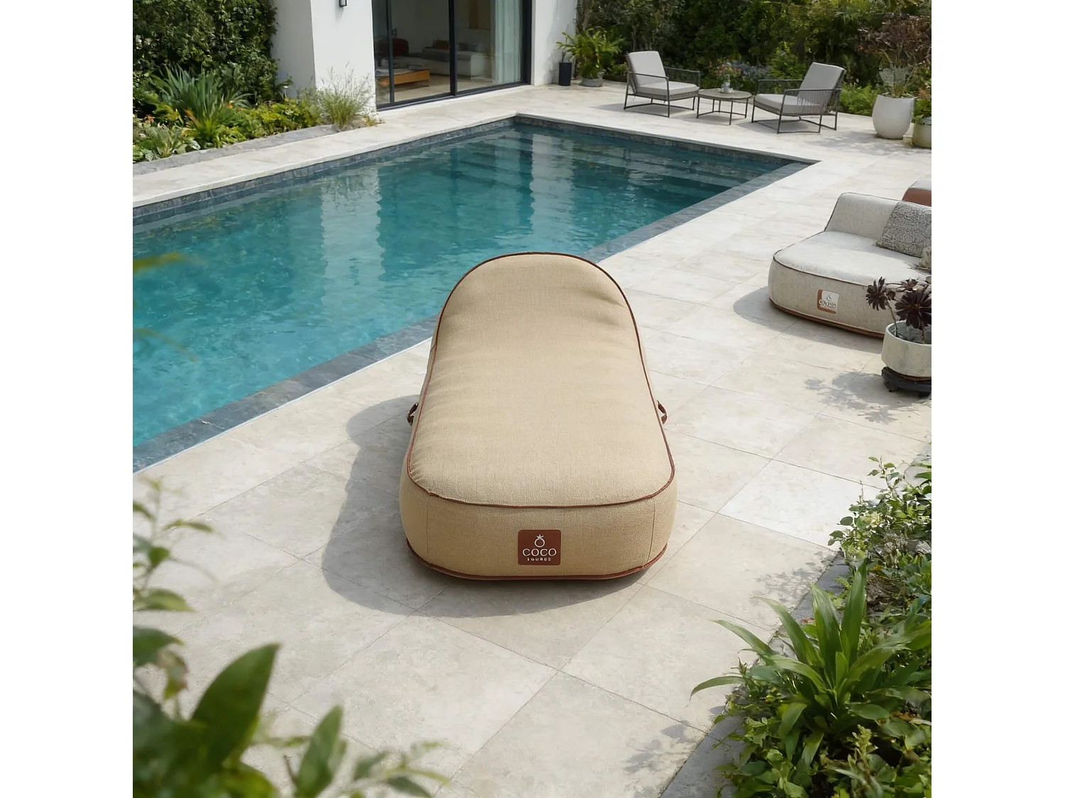 Coco Lounge Transat gonflable PALMA ambianceBoho couleur toile de jute