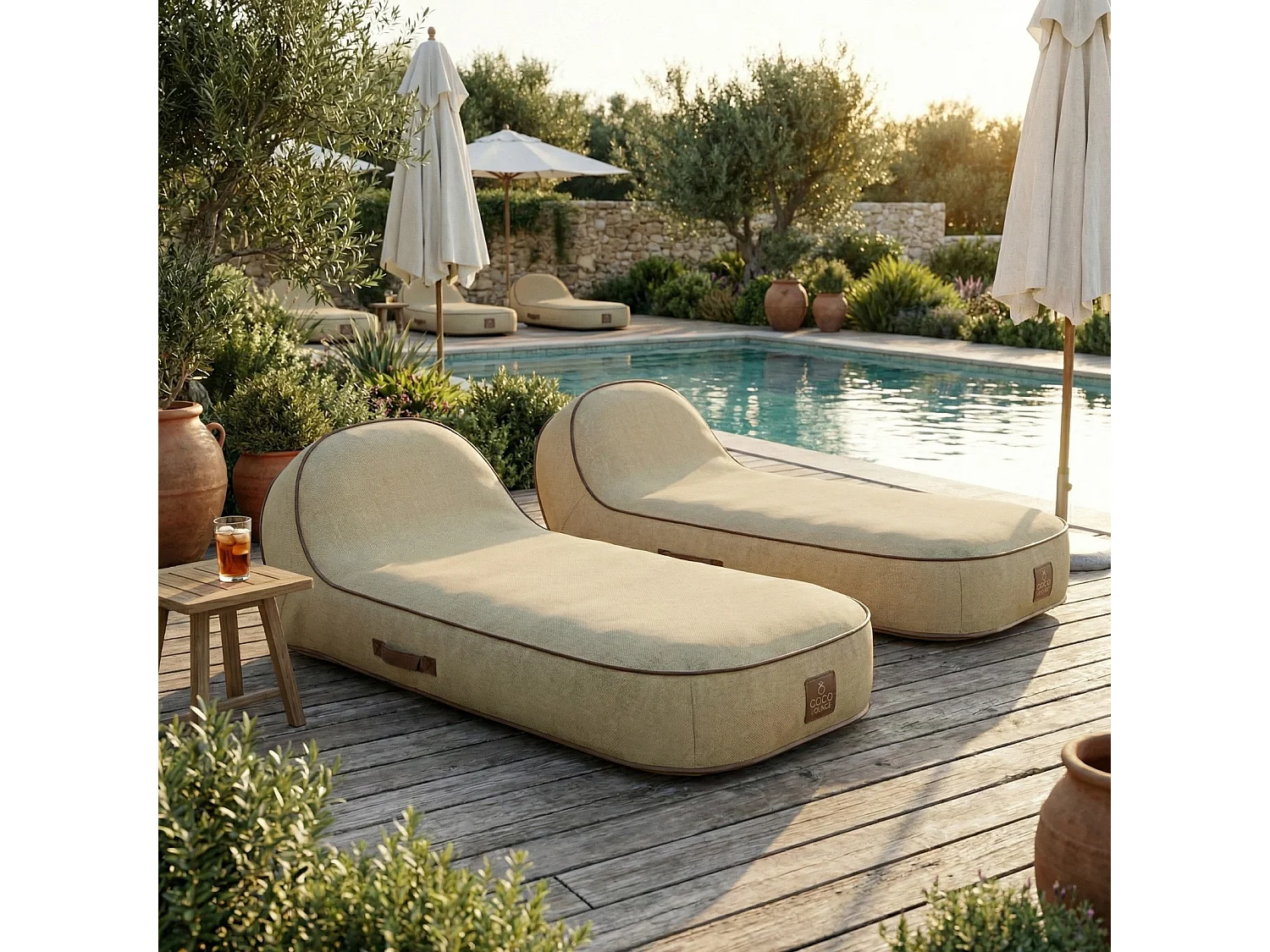 Coco Lounge Aufblasbare Sonnenliege PALMA Ambiente Boho Jutefarbe