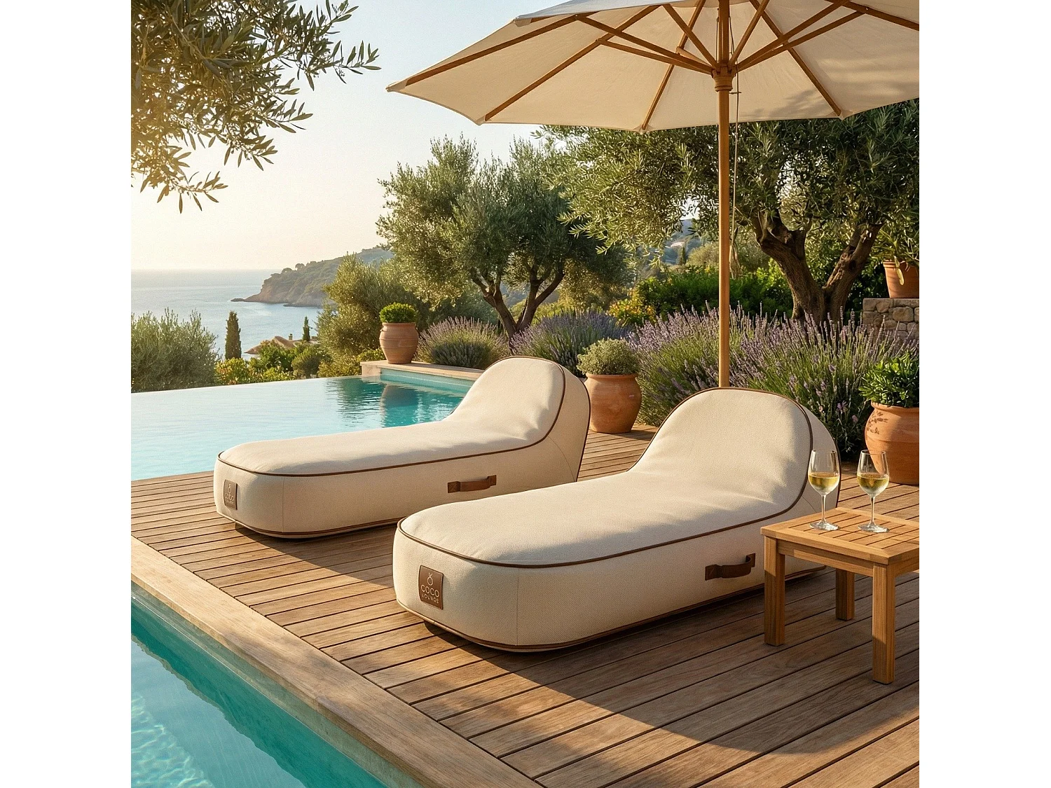 Coco Lounge Aufblasbare Sonnenliege PALMA Ambiente Aloha Gebrochenes Weiß