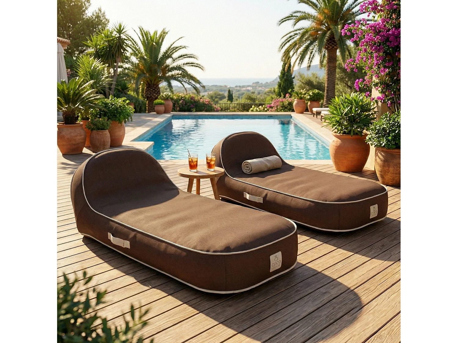 Coco Lounge Transat gonflable PALMA ambiance Moka chocolat