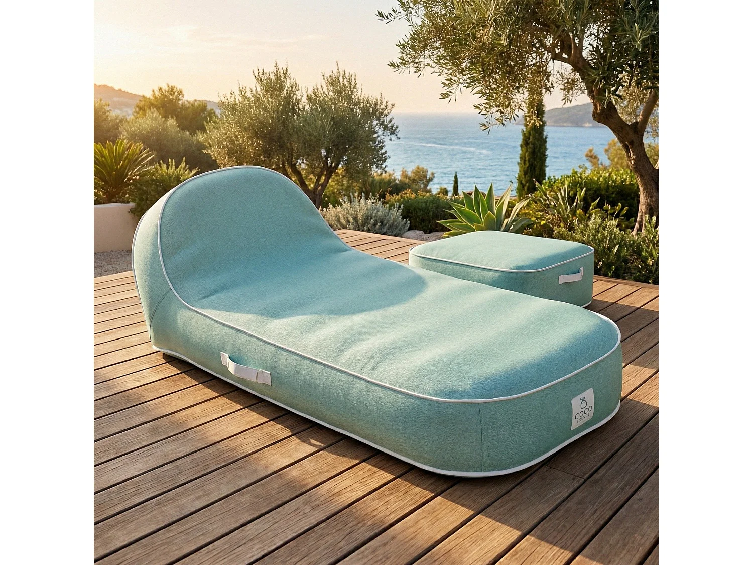 Coco Lounge Transat gonflable PALMA ambiance  Soge vert d'eau