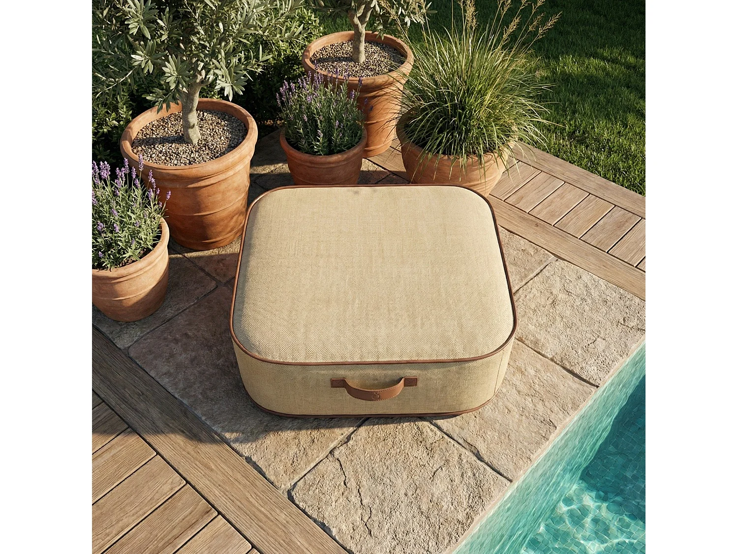 Coco Lounge Aufblasbares Gartenpuff NUMA Ambiente Boho Jutefarbe