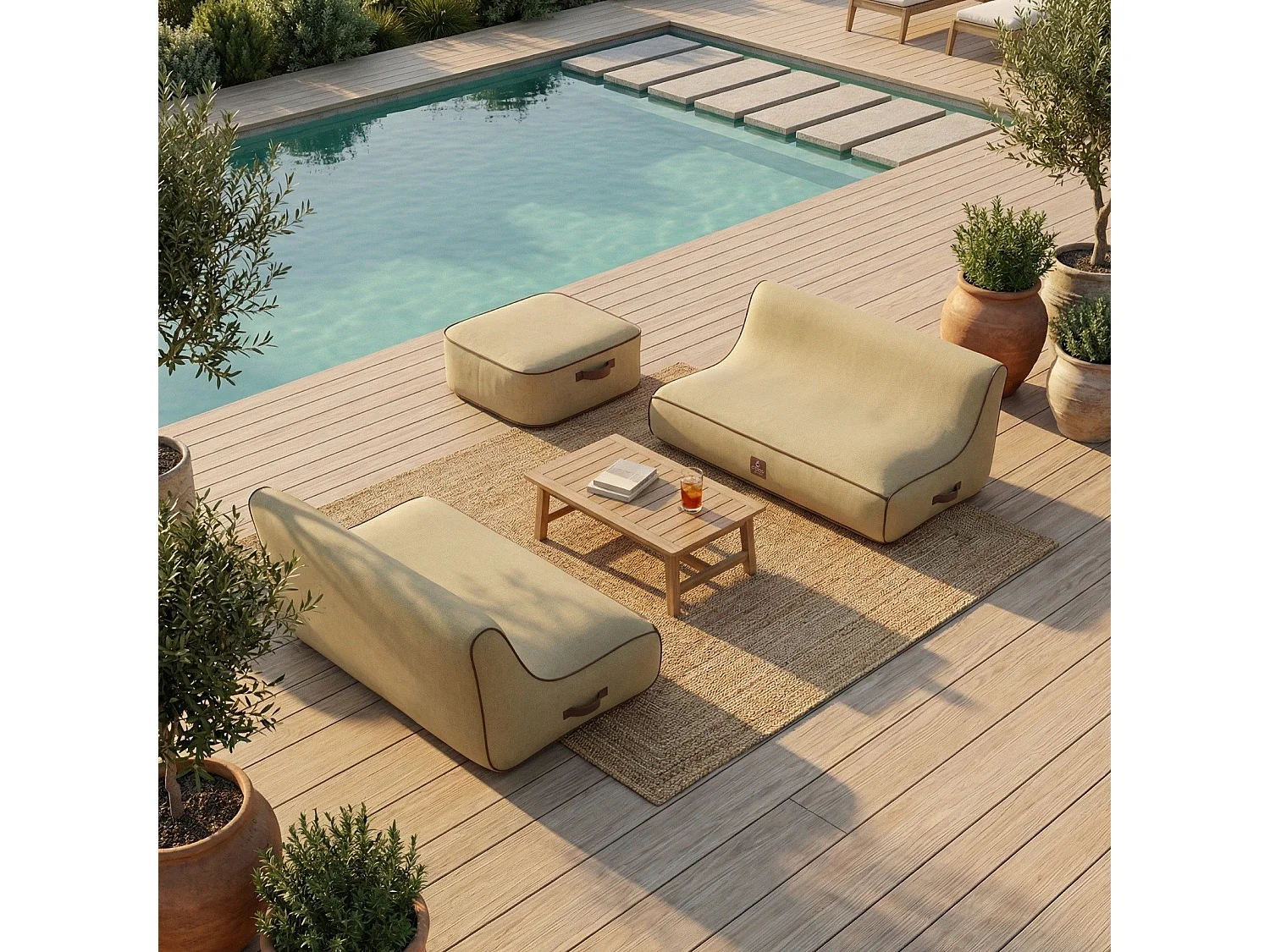 Coco Lounge Aufblasbares Gartenpuff NUMA Ambiente Boho Jutefarbe