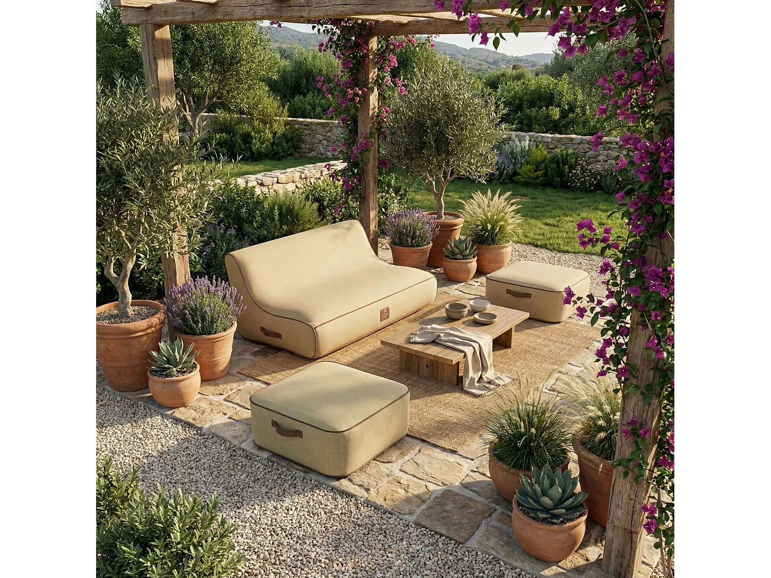 Coco Lounge Aufblasbares Gartenpuff NUMA Ambiente Boho Jutefarbe