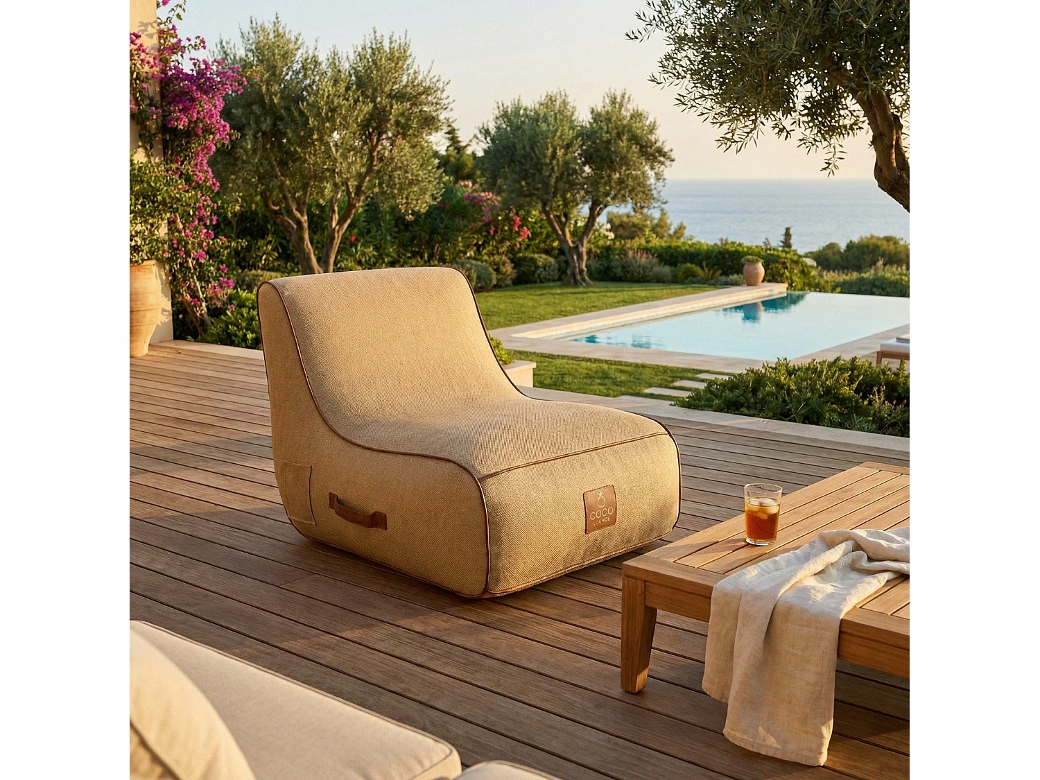 Coco Lounge Aufblasbarer Gartensessel RIVIERA Ambiente Boho Jutefarbe