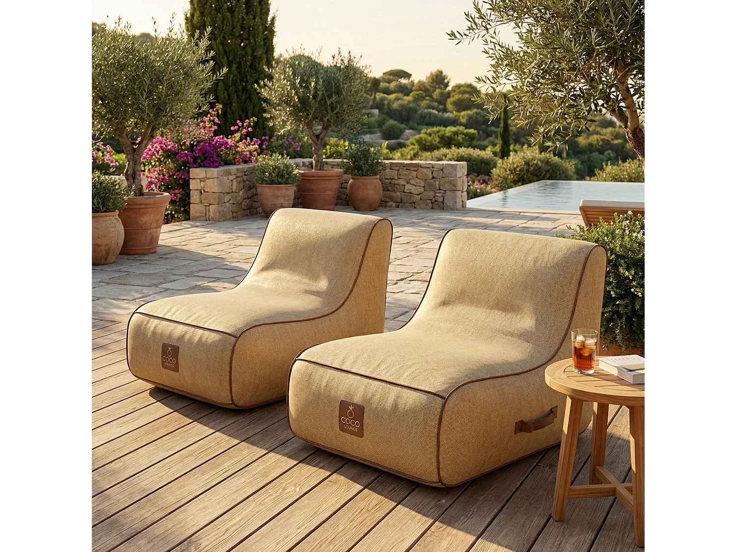 Coco Lounge Aufblasbarer Gartensessel RIVIERA Ambiente Boho Jutefarbe