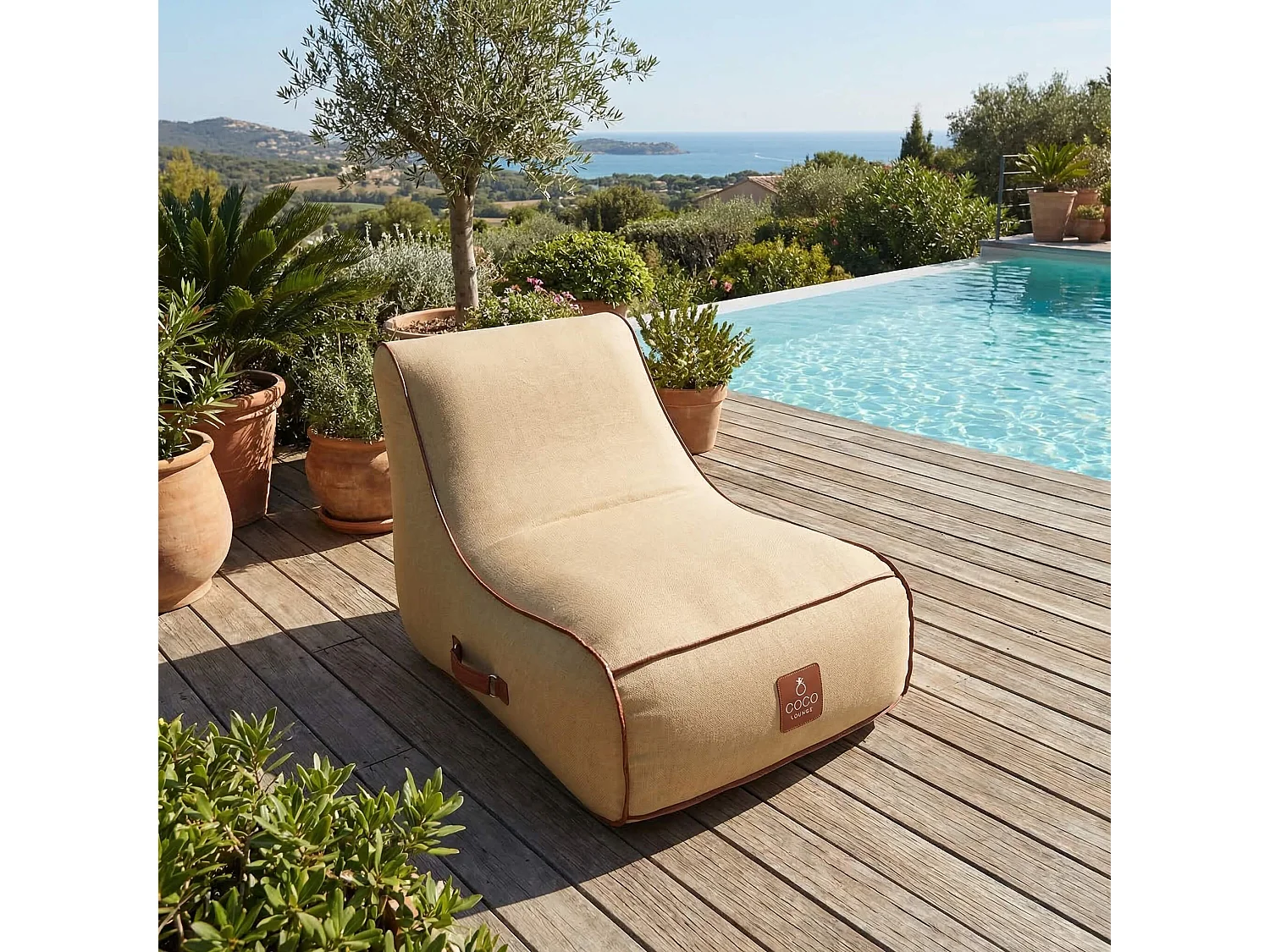 Coco Lounge Fauteuil de jardin gonflable RIVIERA  ambiance Boho couleur toile de jute