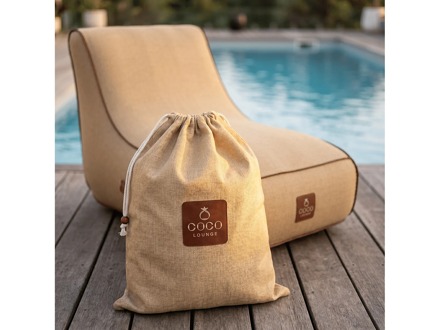 Coco Lounge Fauteuil de jardin gonflable RIVIERA  ambiance Boho couleur toile de jute