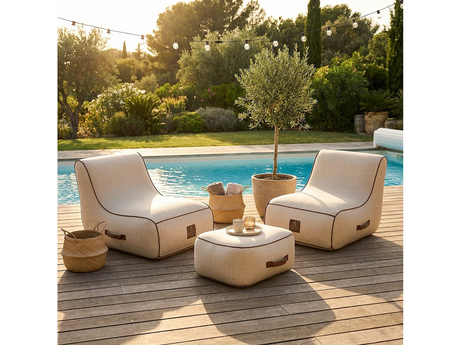 Coco Lounge Aufblasbarer Gartensessel RIVIERA Ambiente Aloha Gebrochenes Weiß