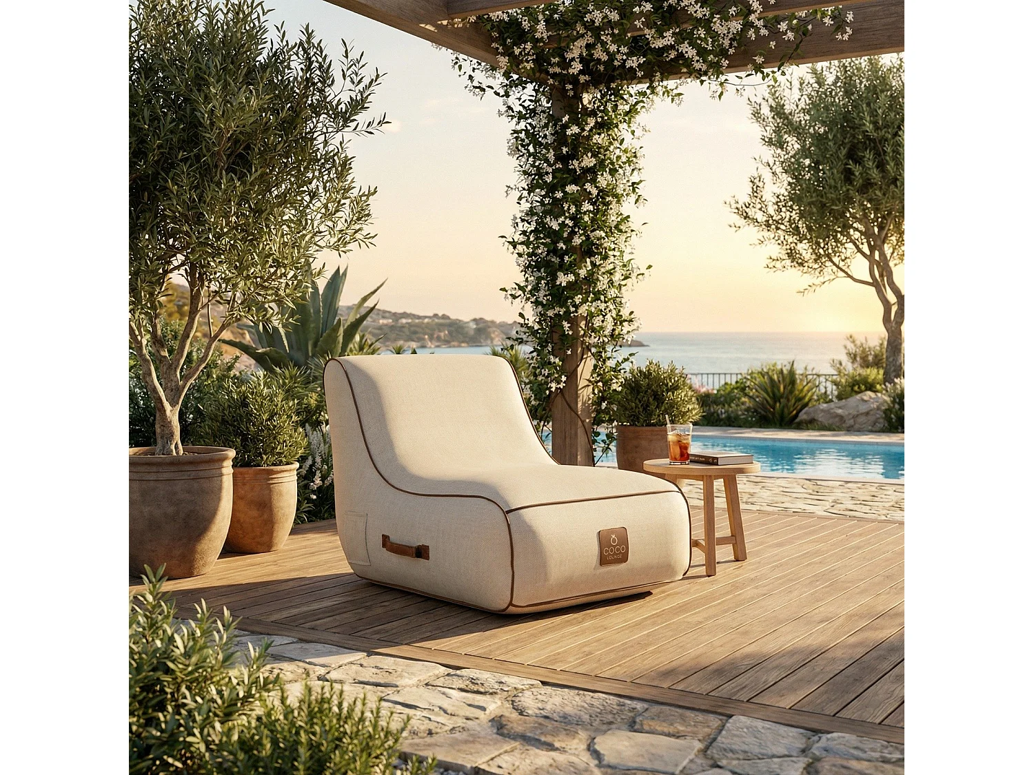 Coco Lounge Aufblasbarer Gartensessel RIVIERA Ambiente Aloha Gebrochenes Weiß