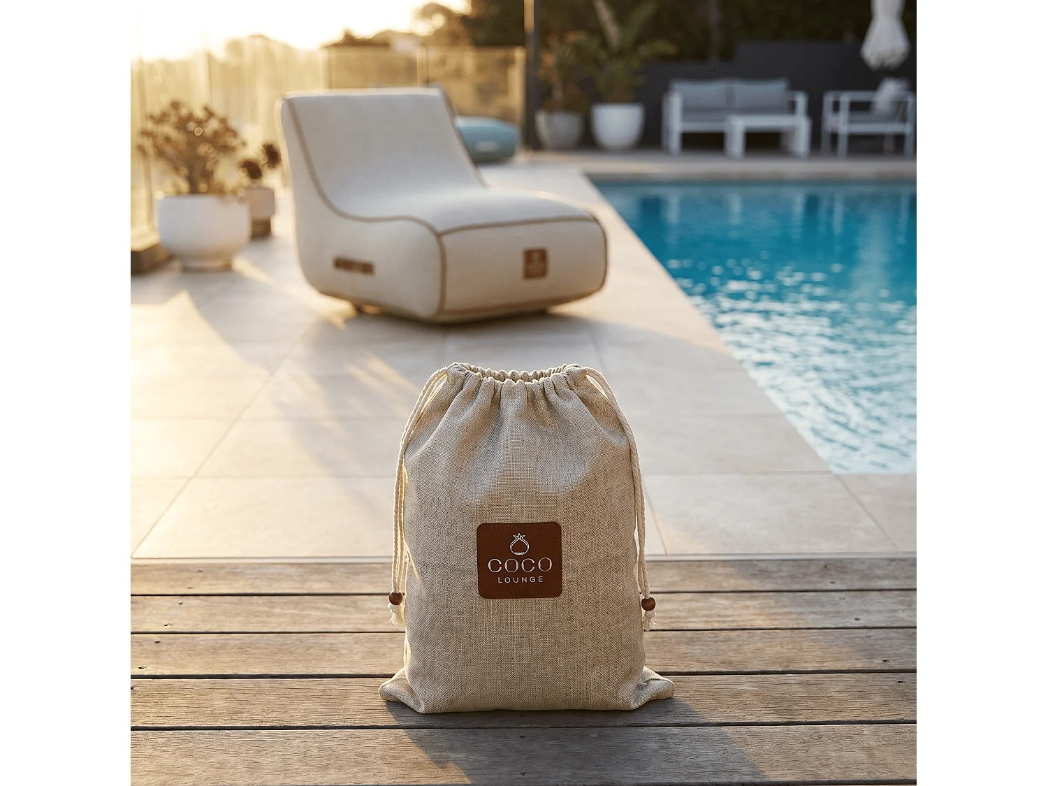 Coco Lounge Fauteuil de jardin gonflable RIVIERA  ambiance  Aloha blanc cassé