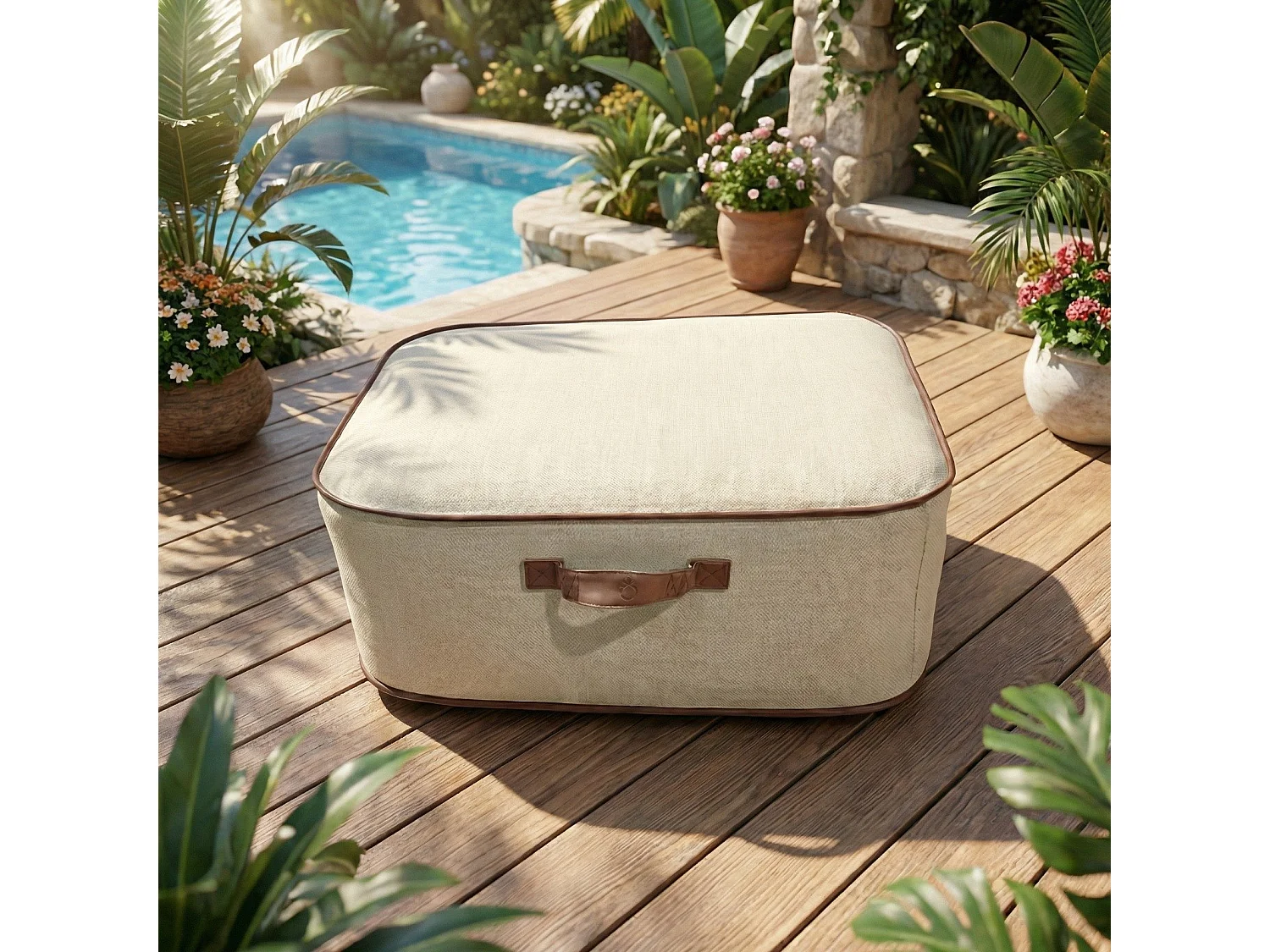 Coco Lounge Pouf de jardin gonflable NUMA ambiance Aloha blanc cassé