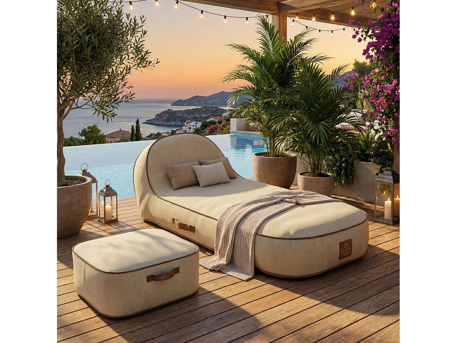 Coco Lounge Pouf de jardin gonflable NUMA ambiance Aloha blanc cassé