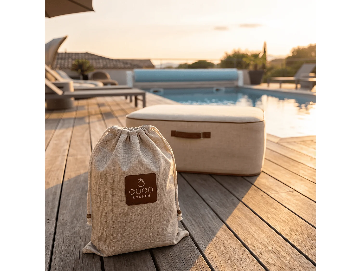 Coco Lounge Pouf de jardin gonflable NUMA ambiance Aloha blanc cassé