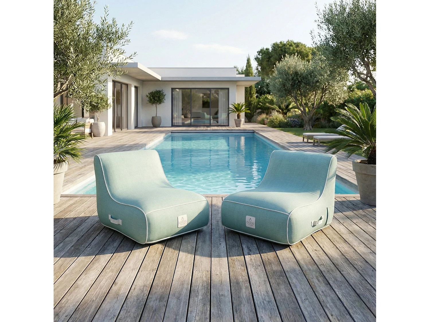 Coco Lounge Fauteuil de jardin gonflable RIVIERA  ambiance  Soge vert d'eau