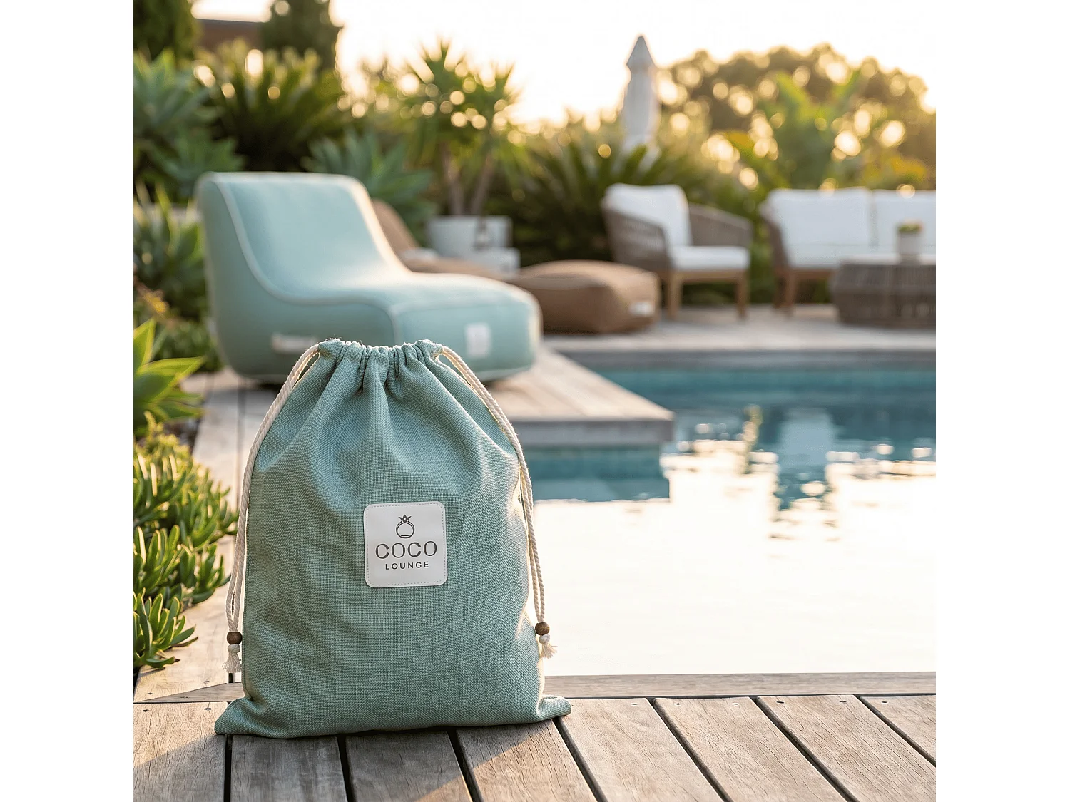 Coco Lounge Fauteuil de jardin gonflable RIVIERA  ambiance  Soge vert d'eau