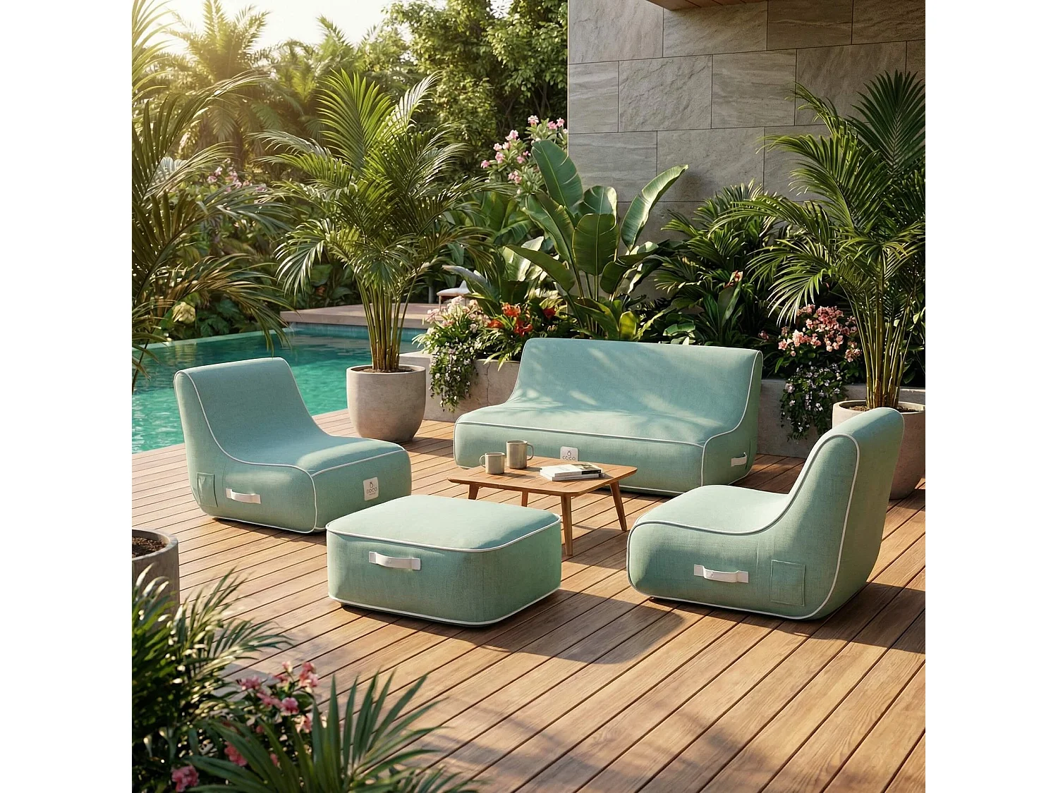 Coco Lounge Salon de jardin gonflable Soge vert d'eau