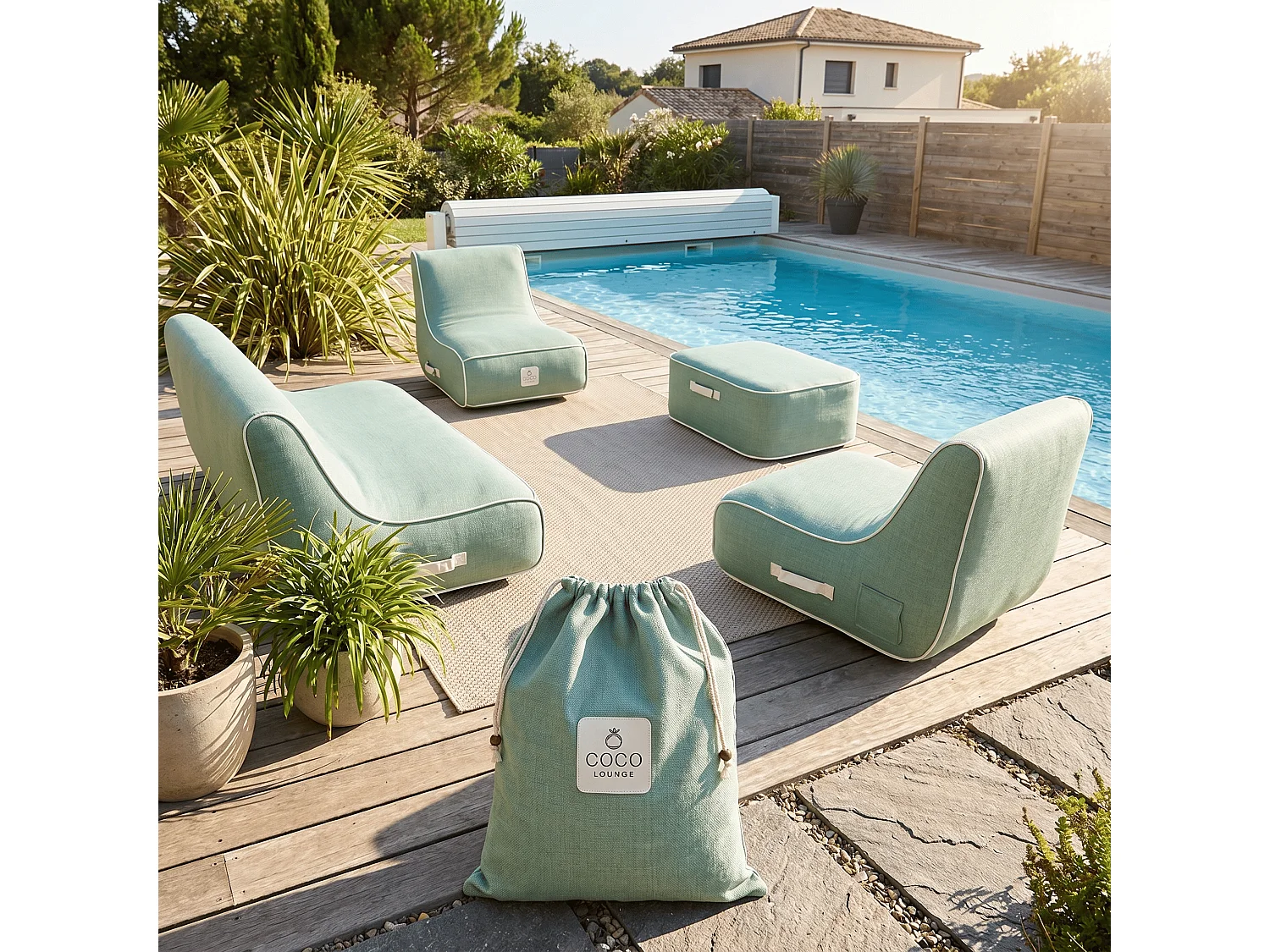 Coco Lounge Salon de jardin gonflable Soge vert d'eau