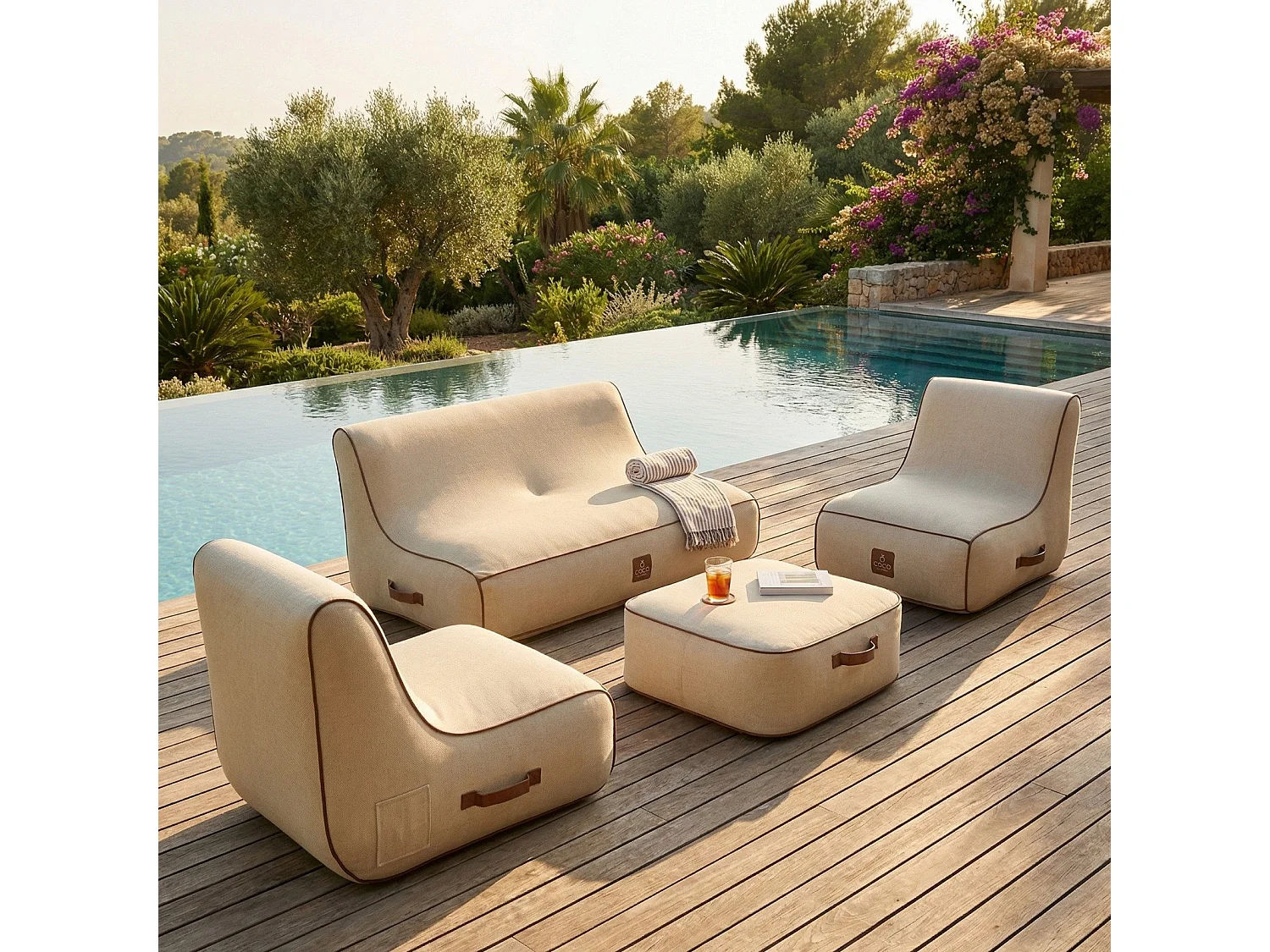 Coco Lounge Salon de jardin gonflable Boho couleur toile de jute