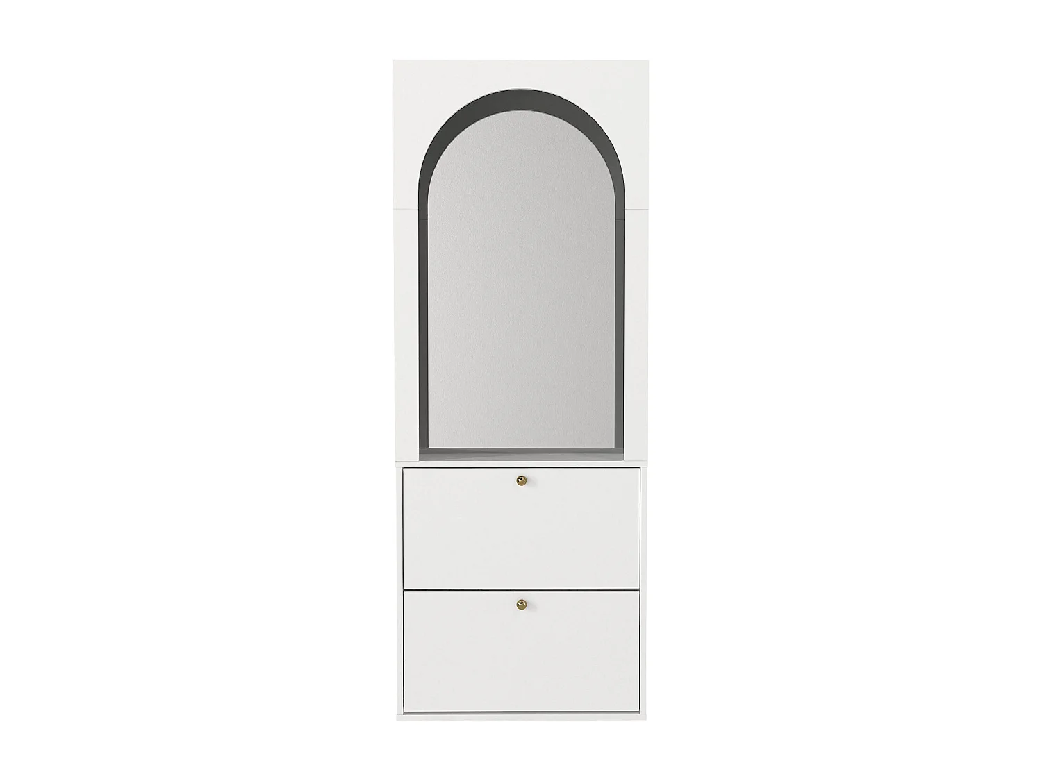Meuble à chaussures avec 2 compartiments abattants et 1 miroir - Blanc et doré - CYMORA