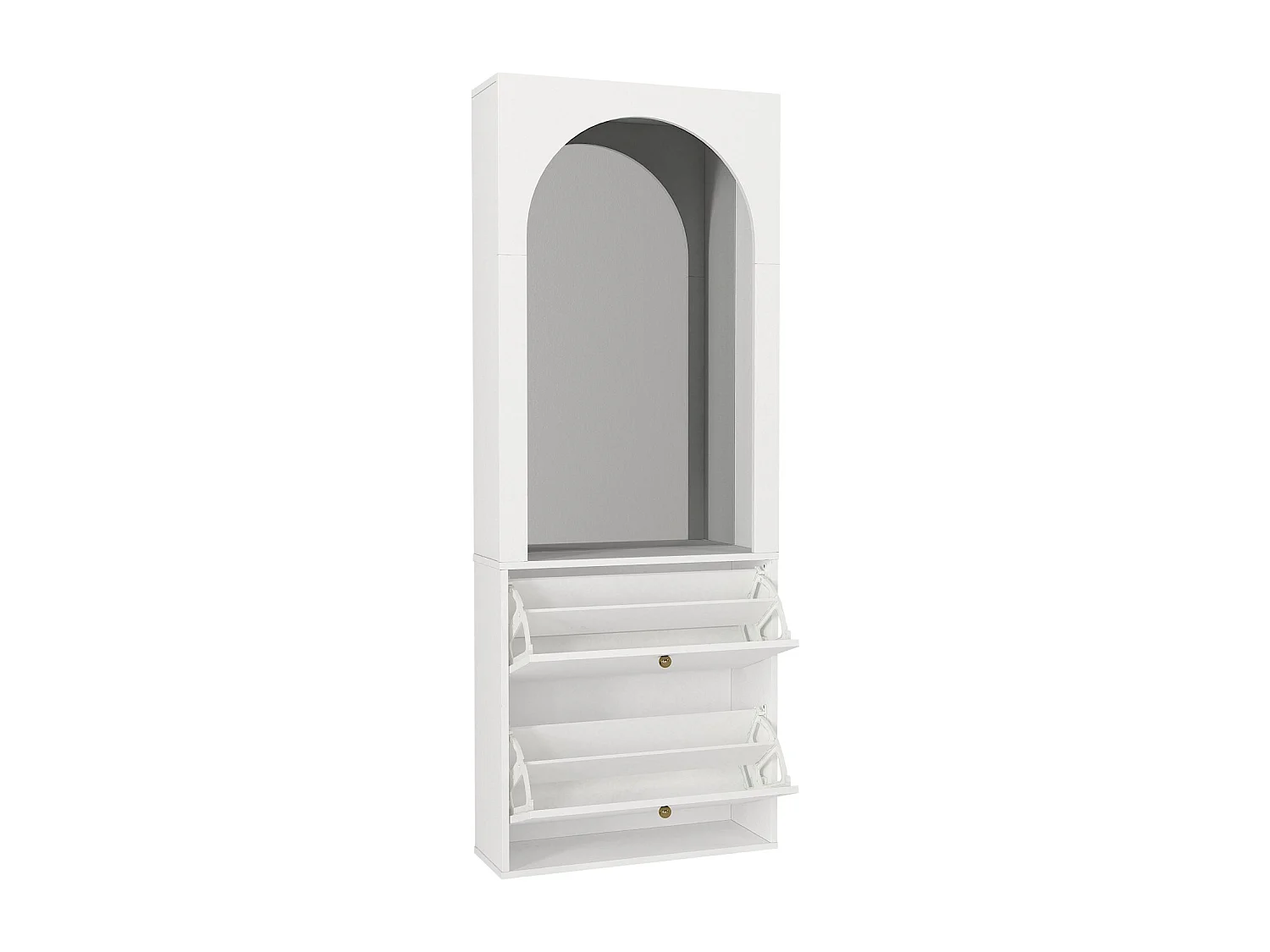 Meuble à chaussures avec 2 compartiments abattants et 1 miroir - Blanc et doré - CYMORA