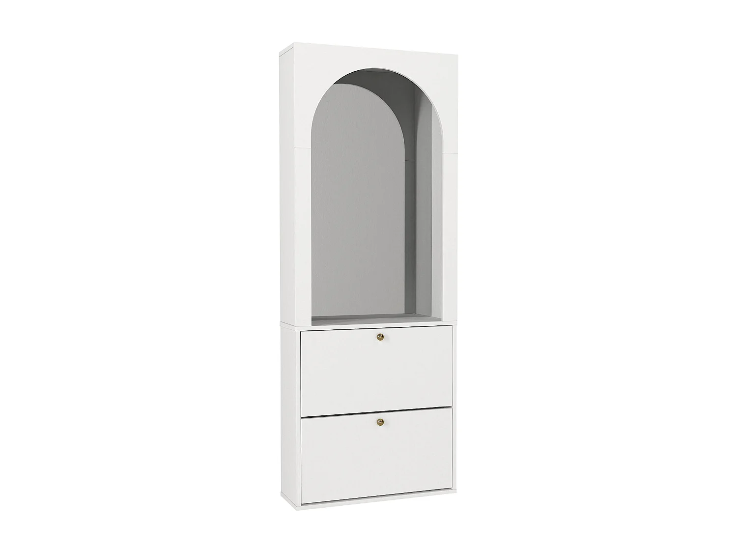 Meuble à chaussures avec 2 compartiments abattants et 1 miroir - Blanc et doré - CYMORA