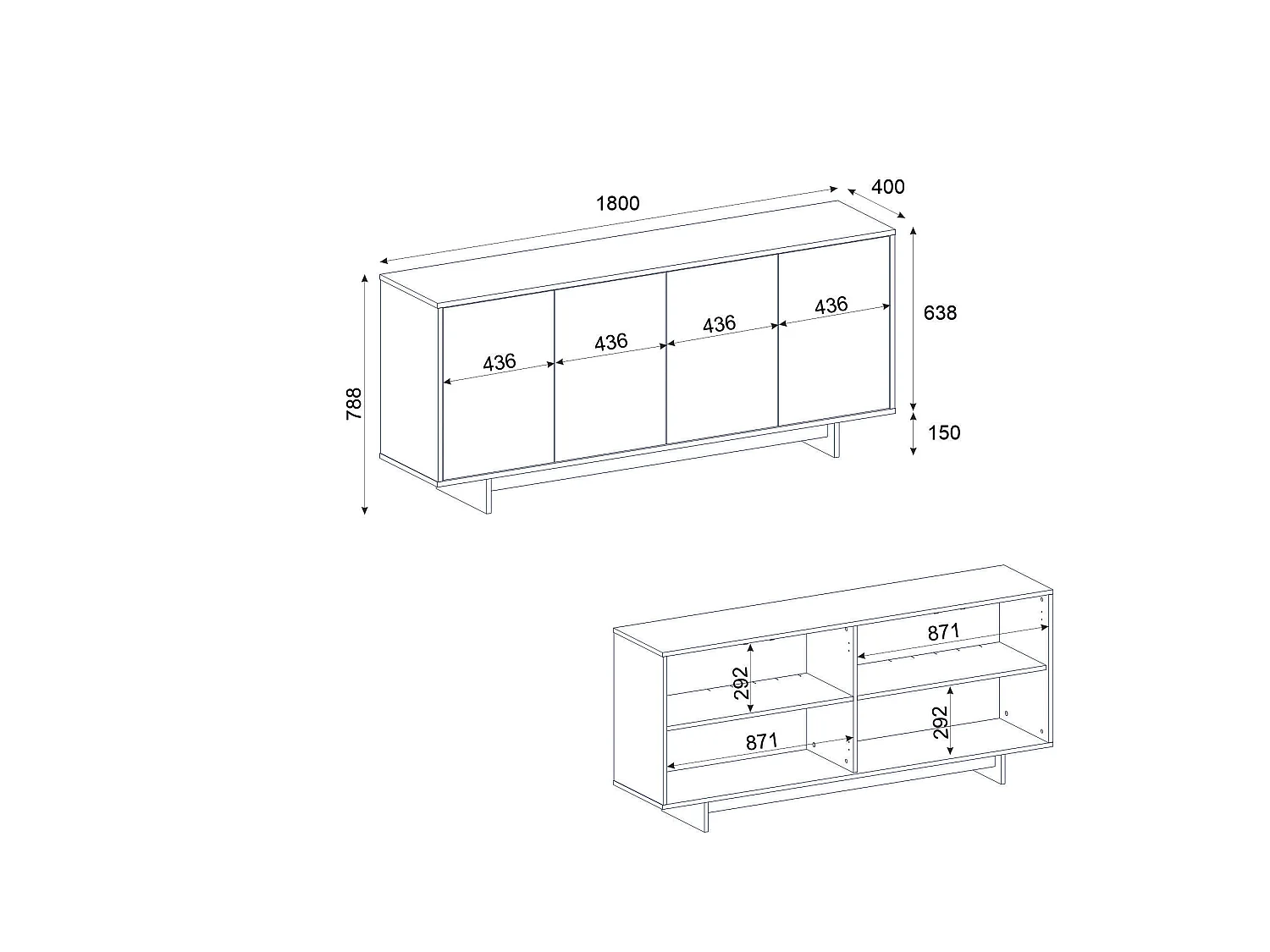 Buffet avec 4 portes - Naturel clair et Beige - ZEFYNA