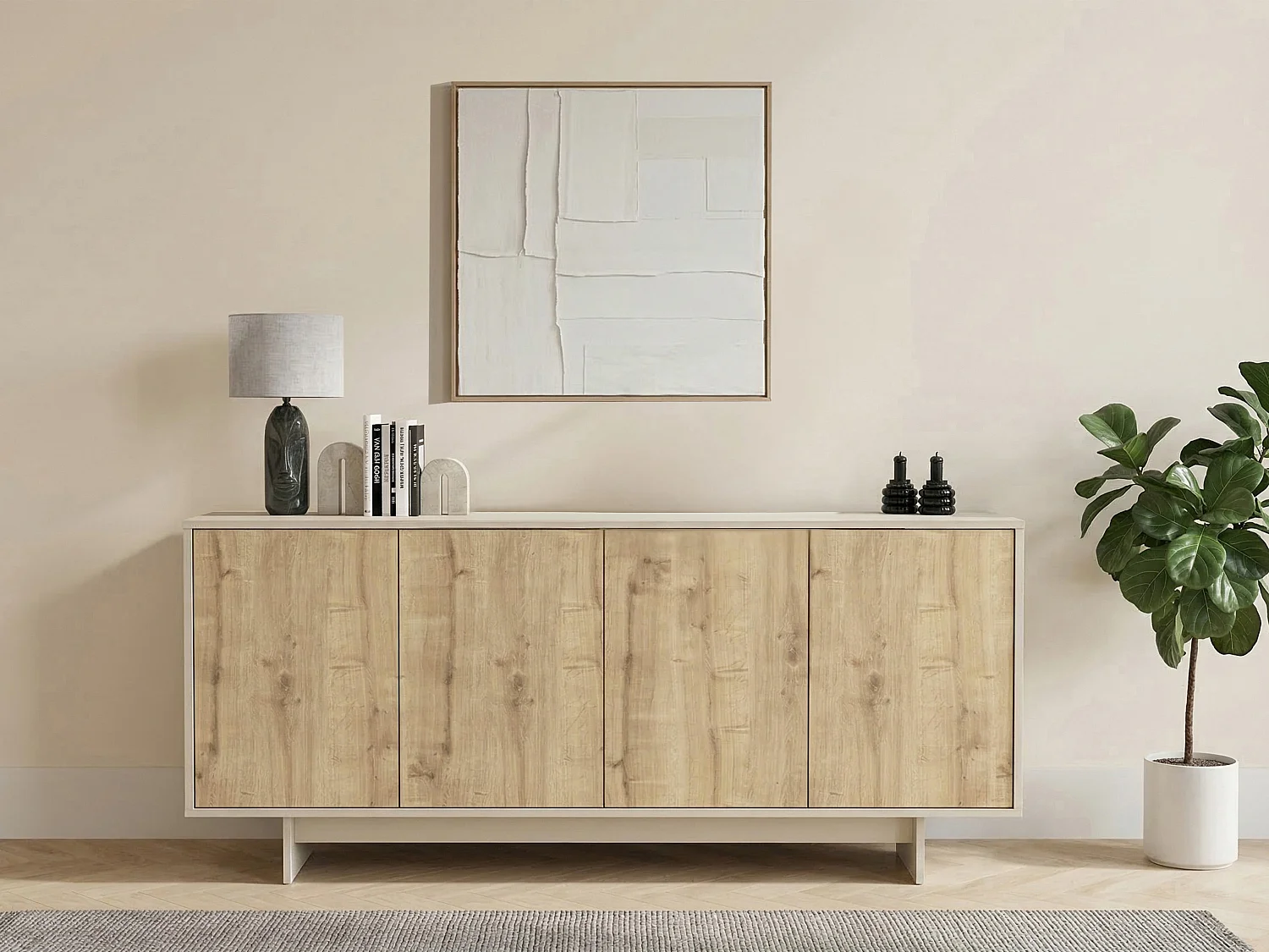 Buffet avec 4 portes - Naturel clair et Beige - ZEFYNA