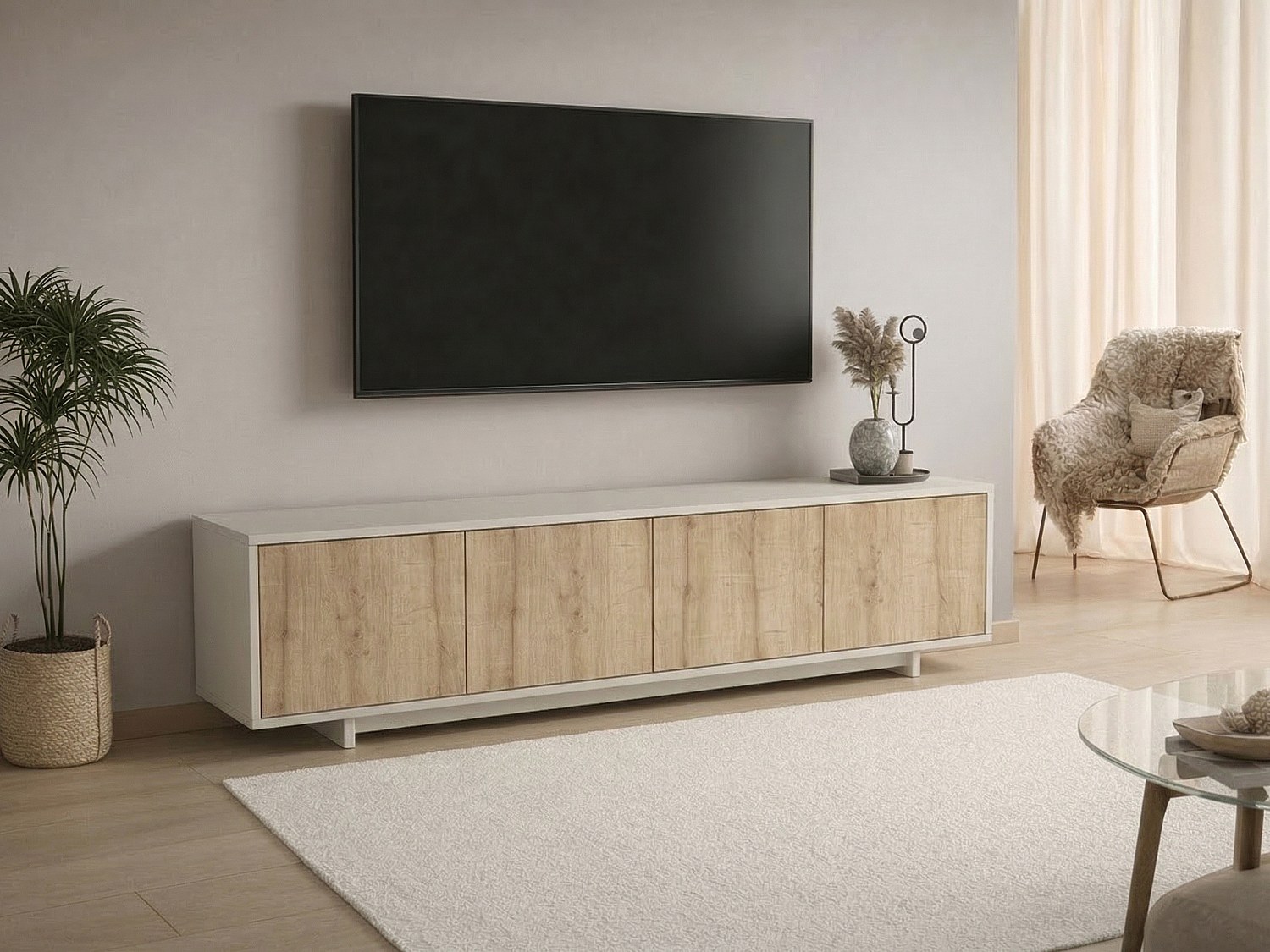Vente-unique Tv-Möbel Mit 4 Türen - Helles Natur Und Beige - Zefyna