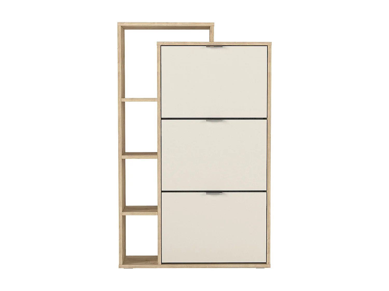 Meuble à chaussures avec 3 compartiments abattants et 4 niches - Beige et Naturel clair - RIVAYA