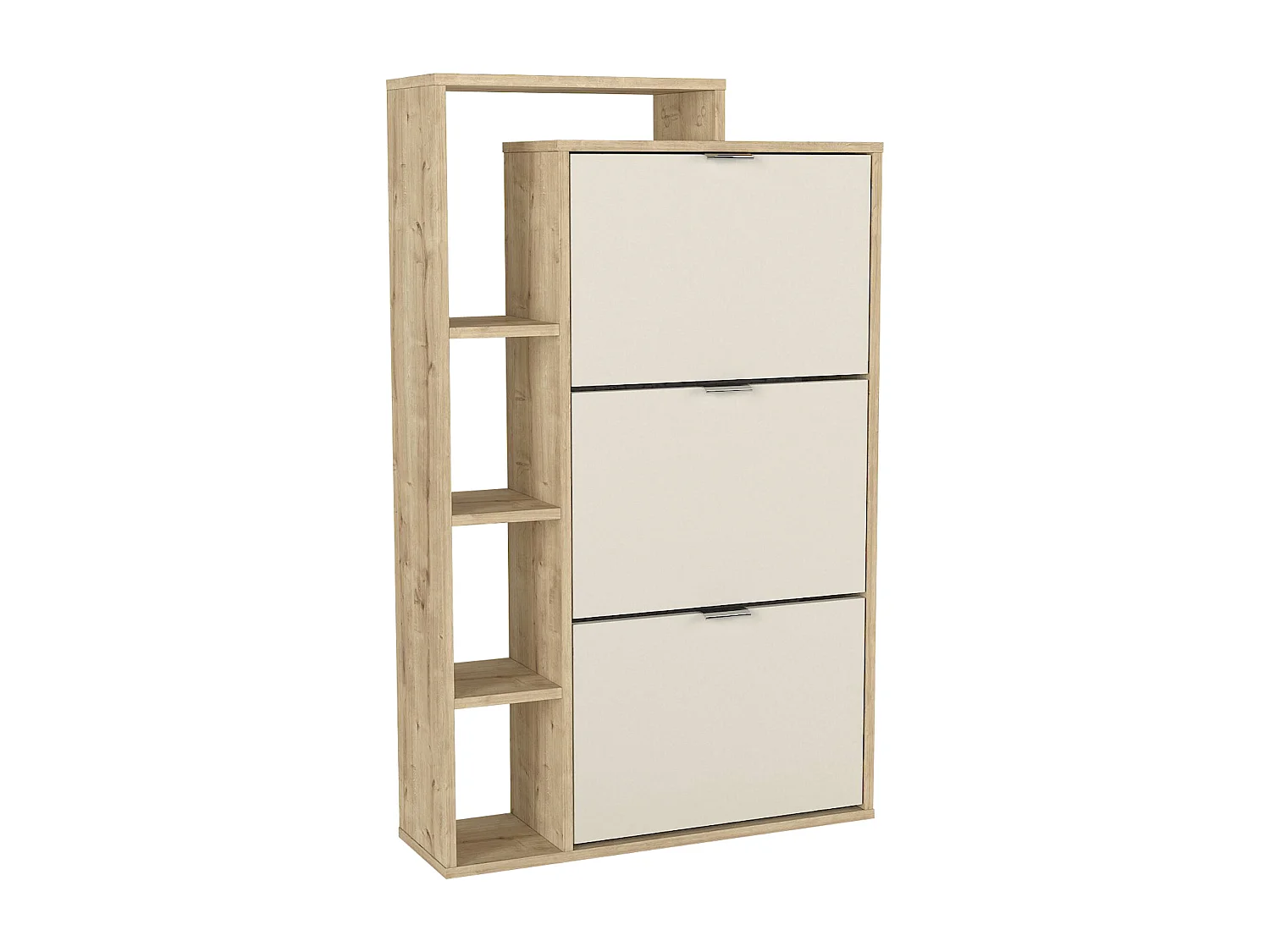 Meuble à chaussures avec 3 compartiments abattants et 4 niches - Beige et Naturel clair - RIVAYA
