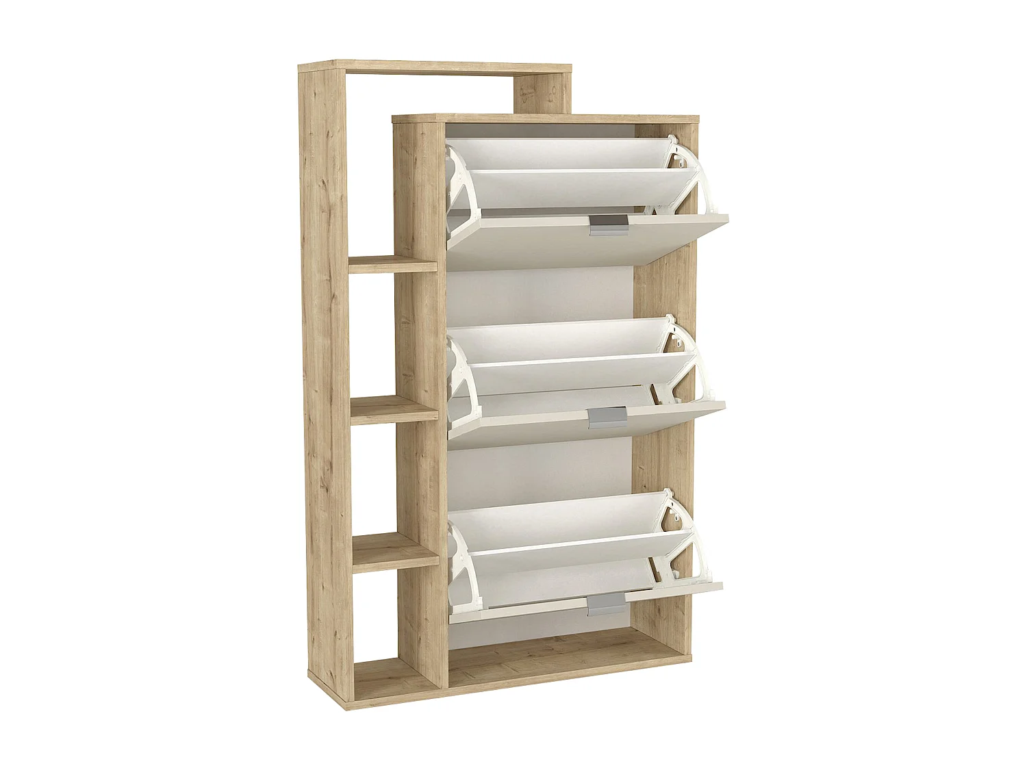 Meuble à chaussures avec 3 compartiments abattants et 4 niches - Beige et Naturel clair - RIVAYA