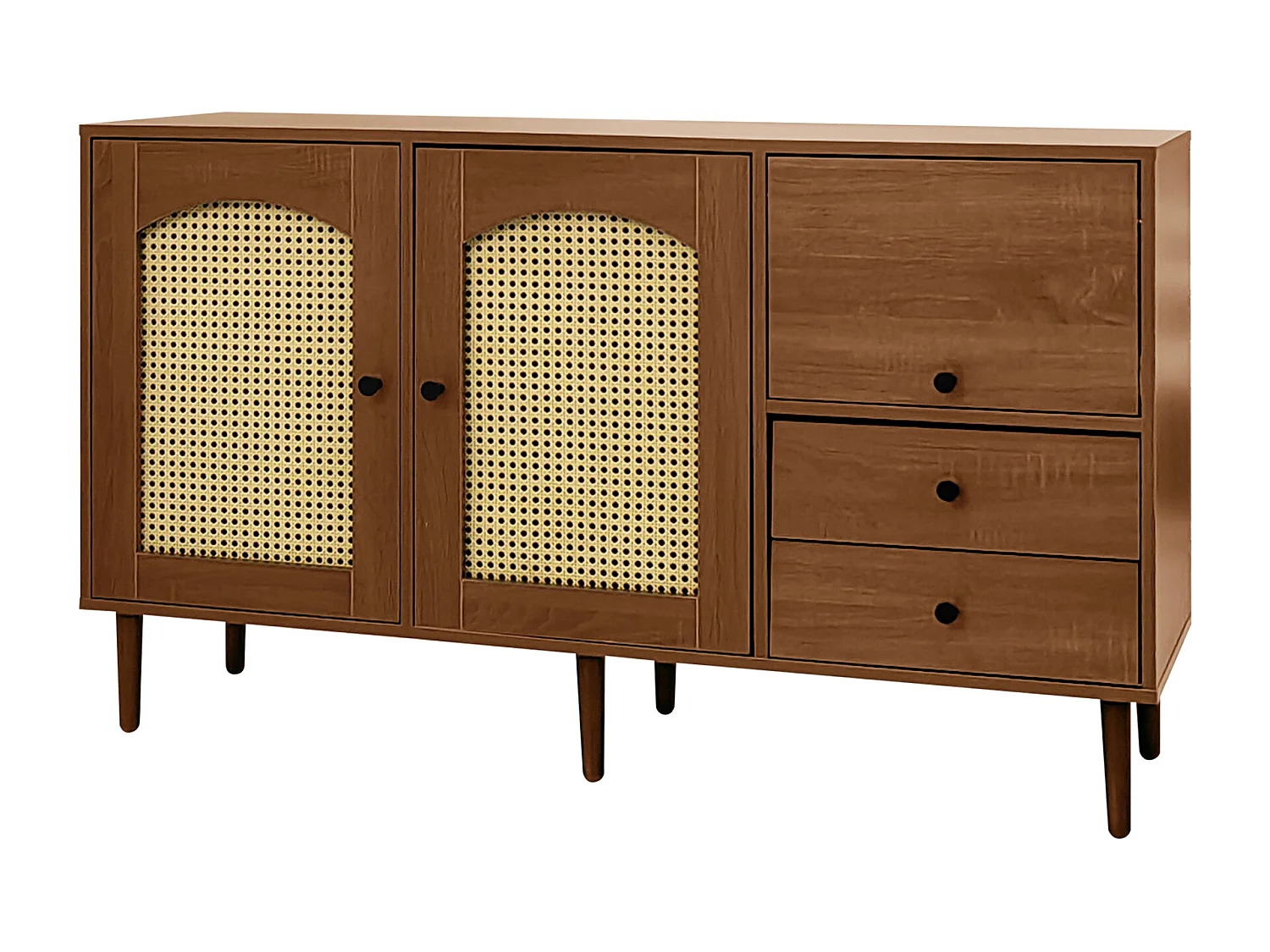 Buffet de style campagnard avec portes en rotin – 130 x 75,5 x 40 cm – fermeture magnétique, étagères réglables, structure robuste – design élégant et polyvalent