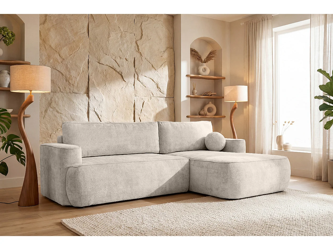 Narożnik Moon, do salonu, z funkcją spania, Flow, prawy, kremowy (04)