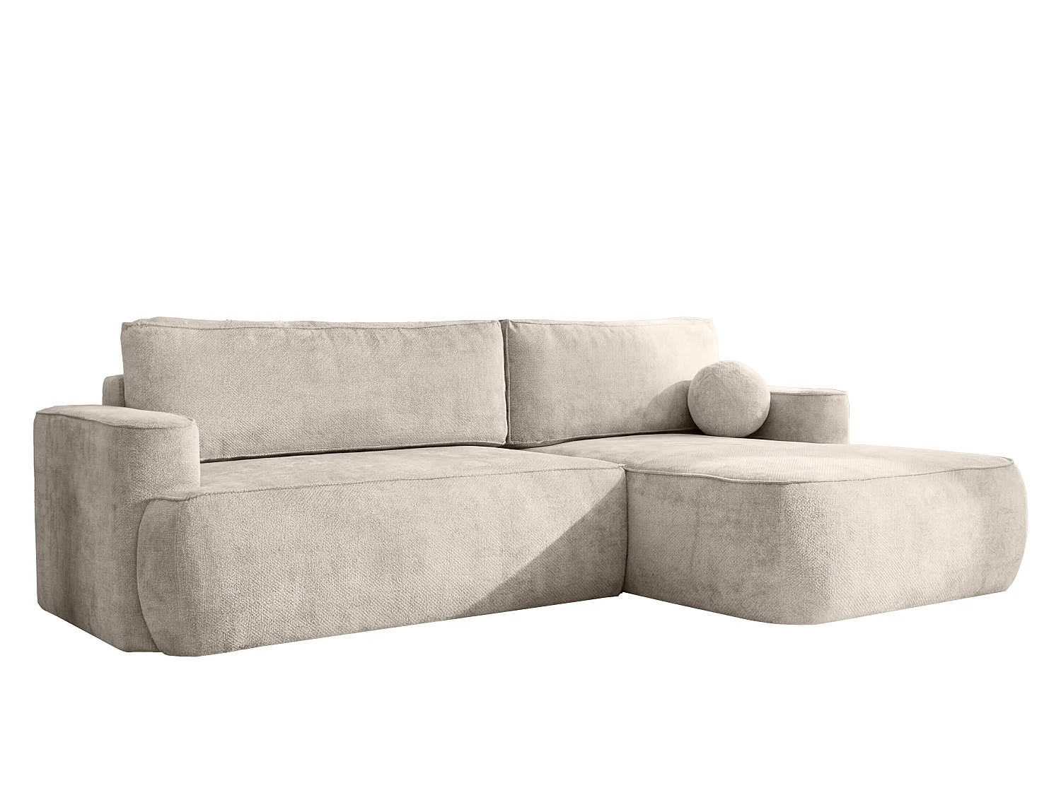 Canapé d'angle Moon, pour salon, avec fonction couchage, Flow, droit, crème (04)