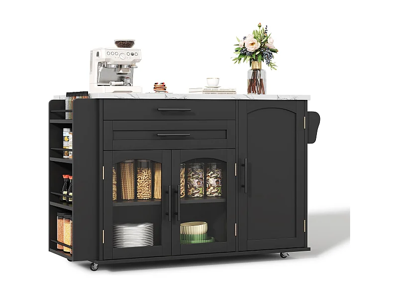 Îlot de cuisine mobile avec plan de travail pliable, chariot de cuisine, multiples rangements